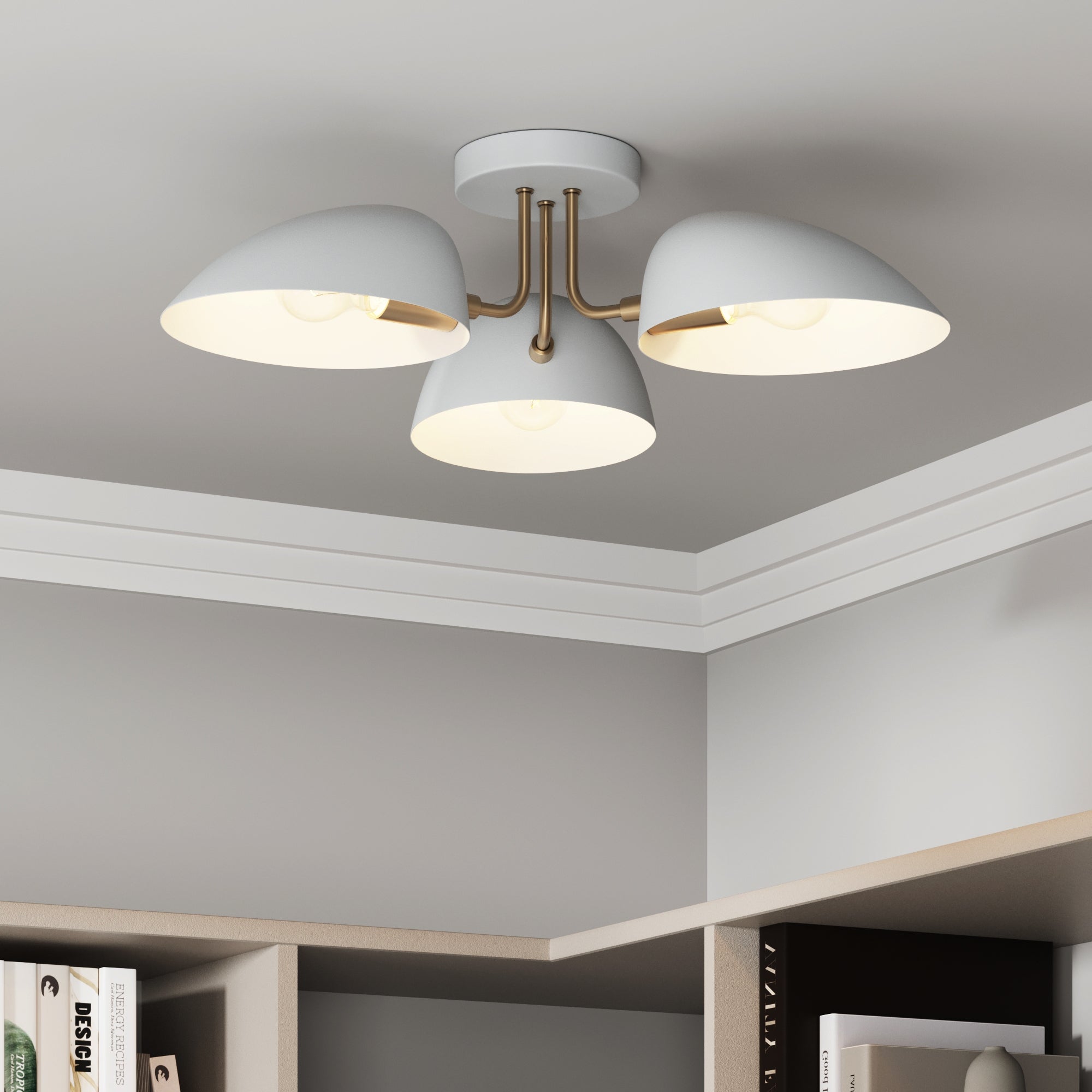 Metal 3-Arm Flush Mount Ceiling Light White