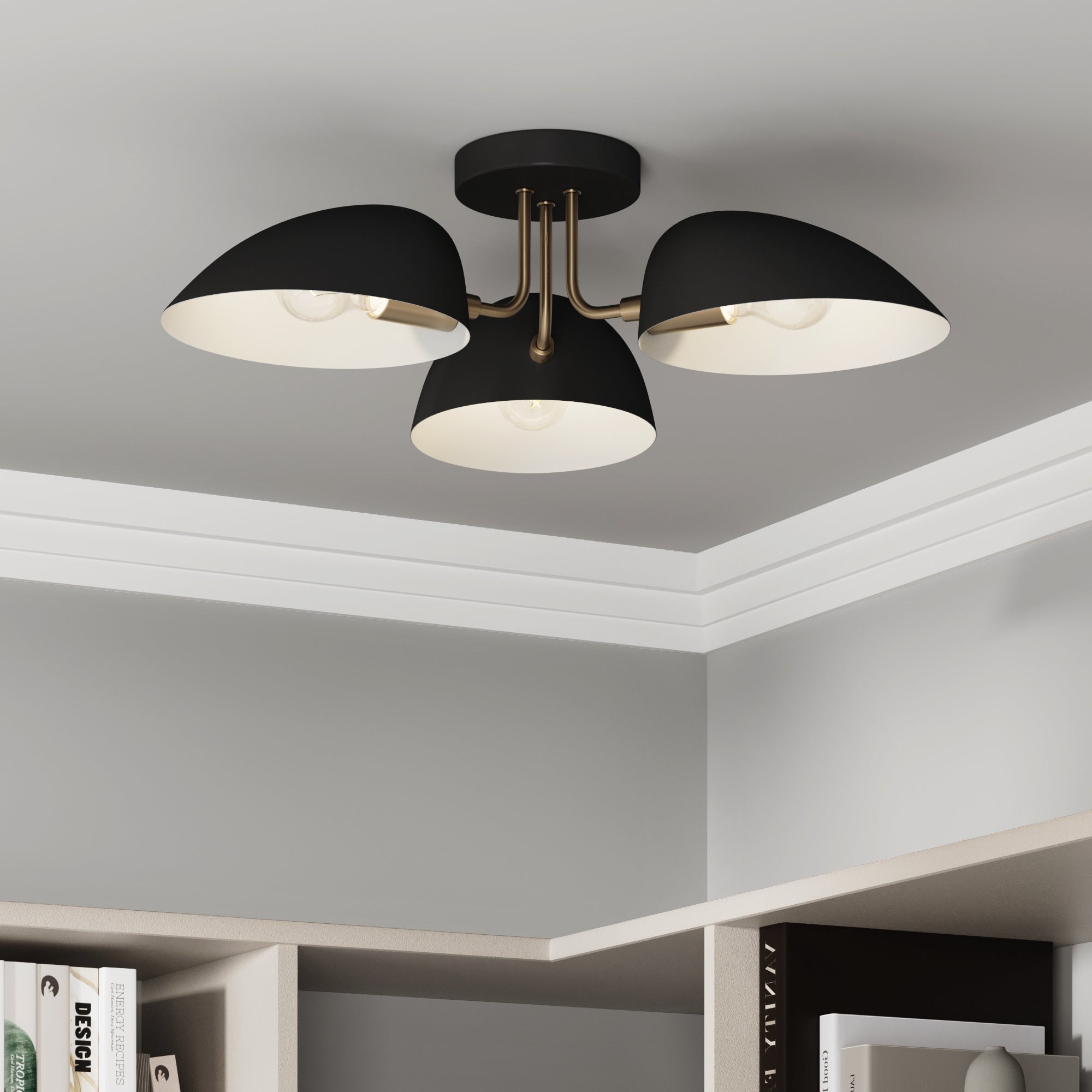 Metal 3-Arm Flush Mount Ceiling Light Brass