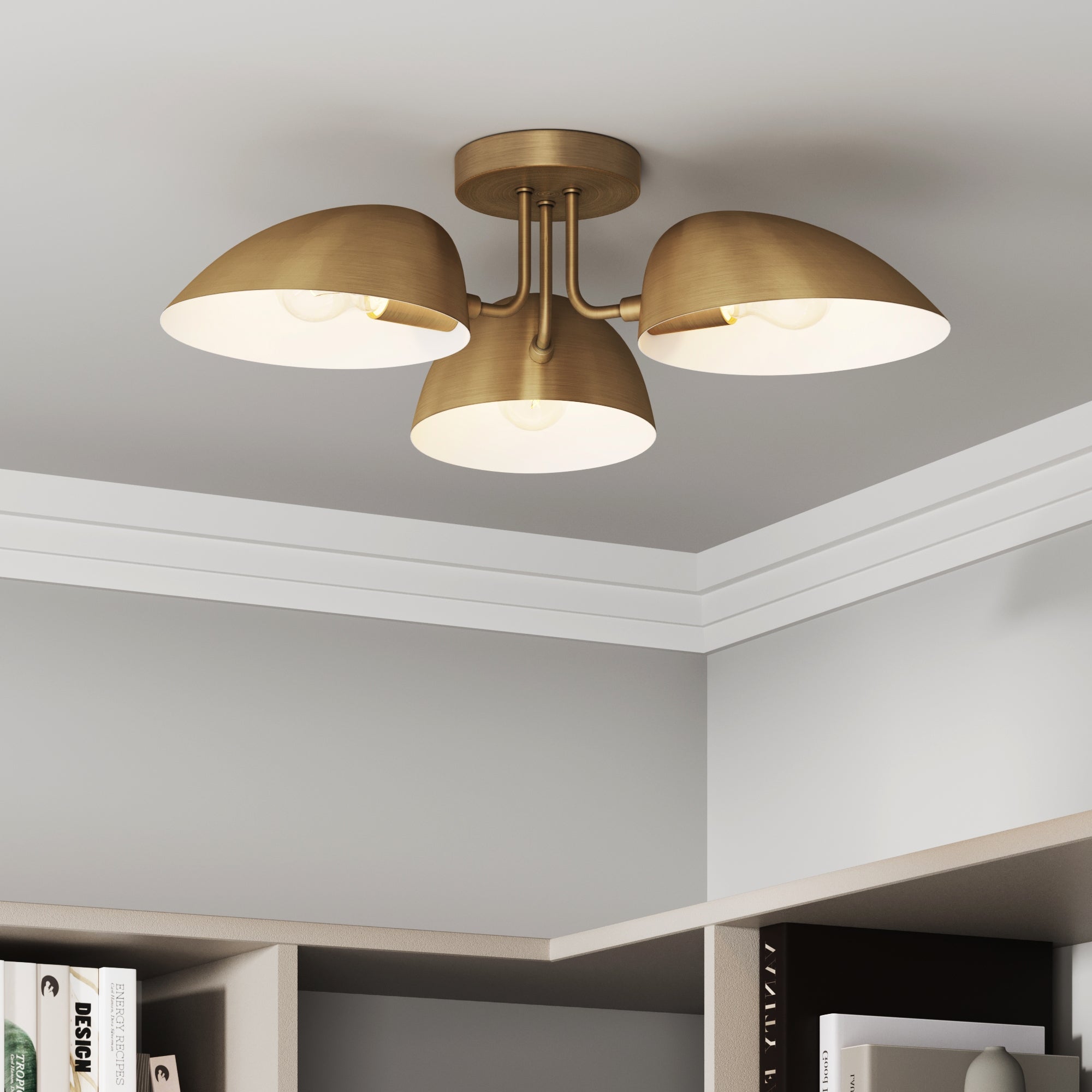 Metal 3-Arm Flush Mount Ceiling Light Brass