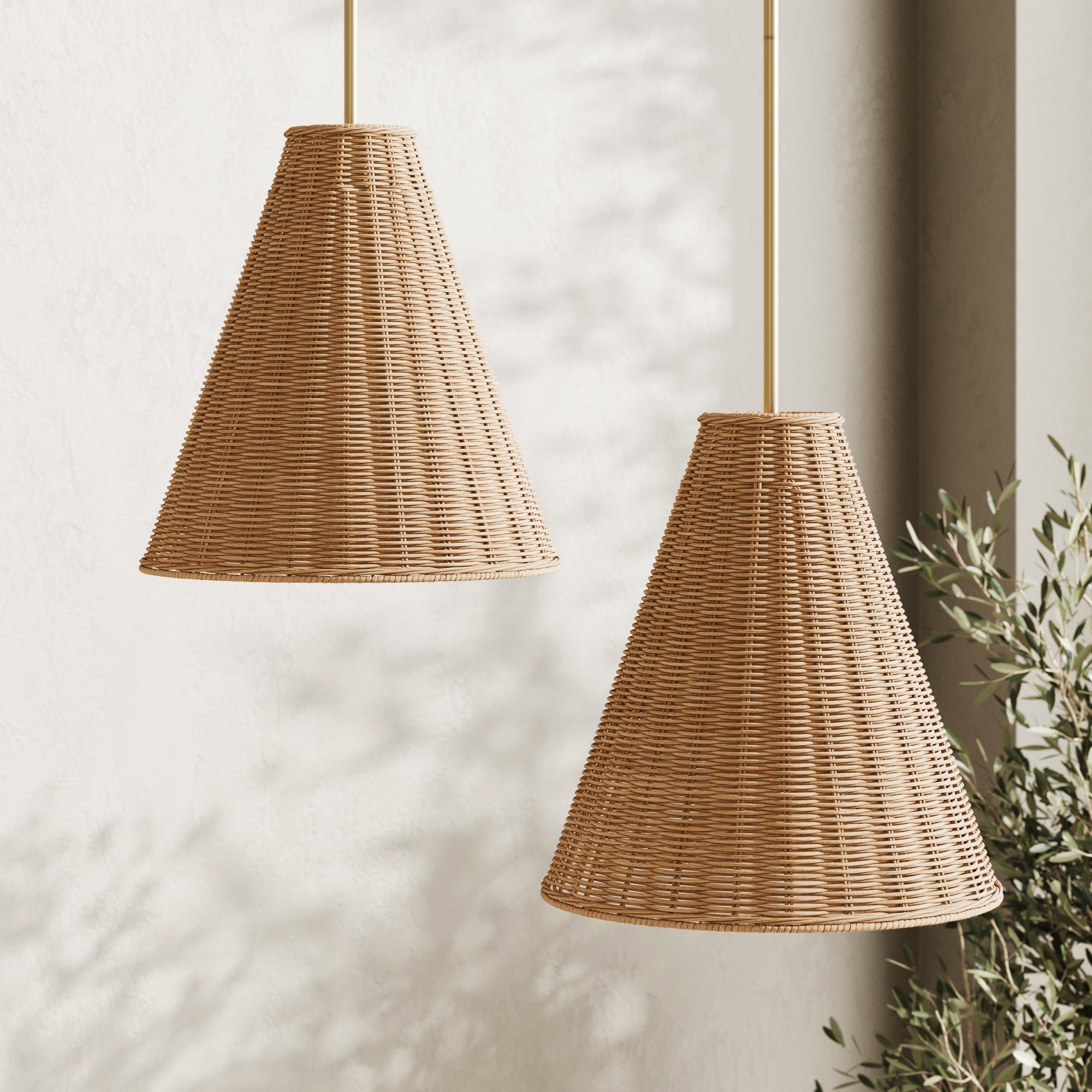 Boho Pendant Light Fixture with Oversized Rattan Shade (Set of 2)