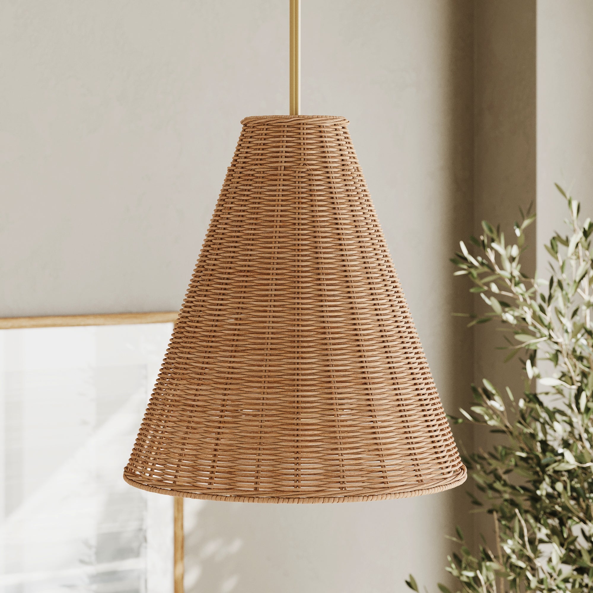 Boho Pendant Light Fixture with Oversized Rattan Shade