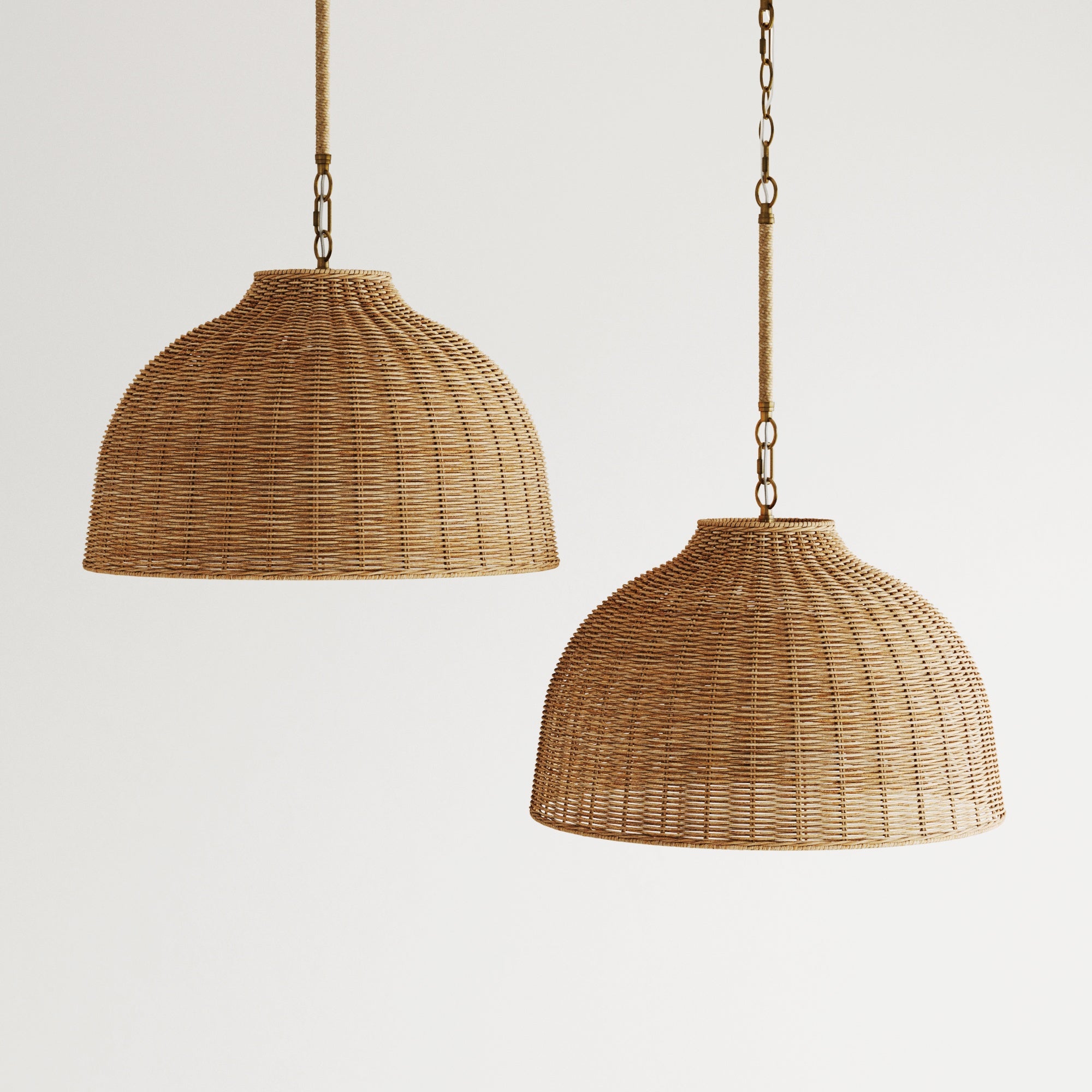 Modern Farmhouse Rattan Dome Pendant Light (Set of 2)