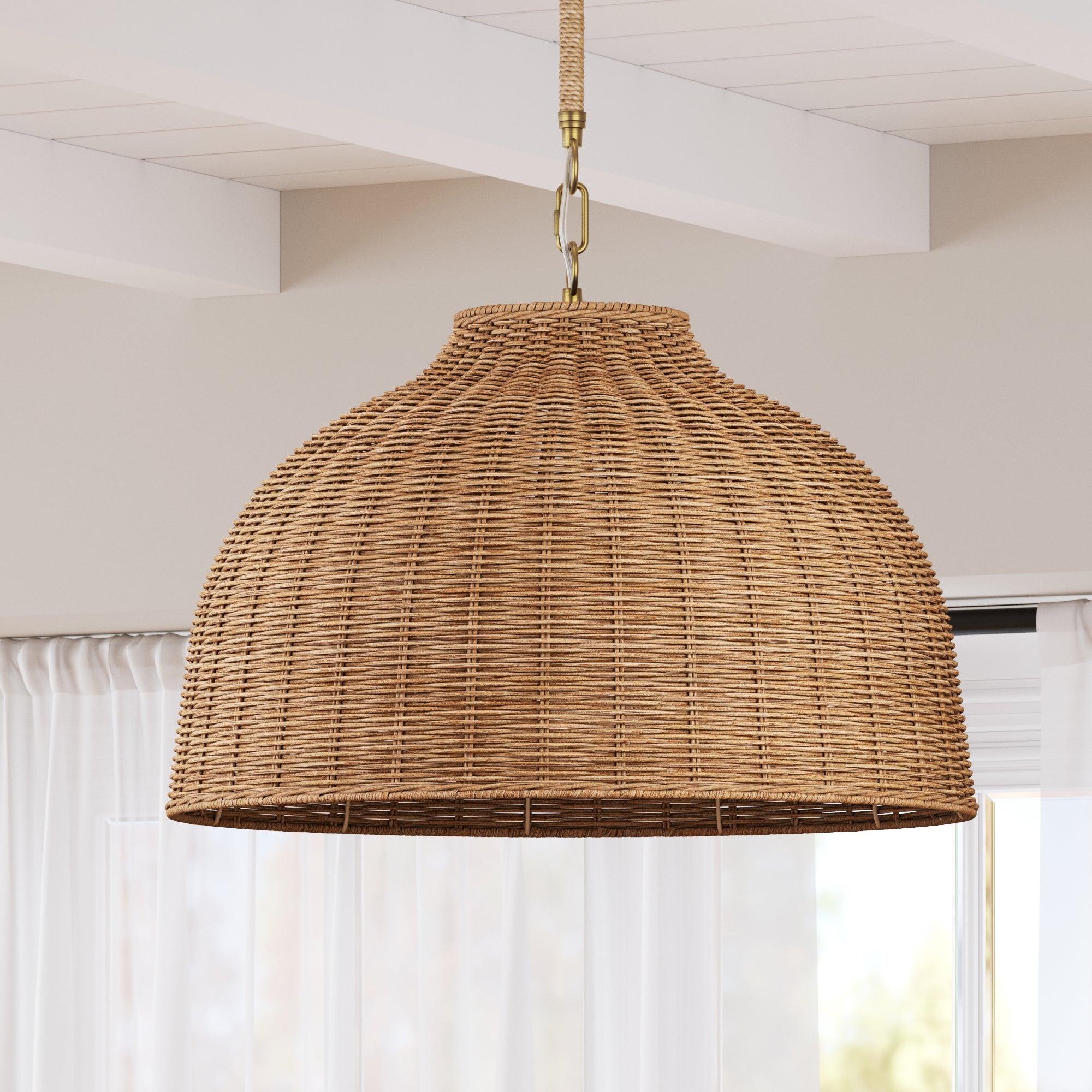 Modern Farmhouse Rattan Dome Pendant Light