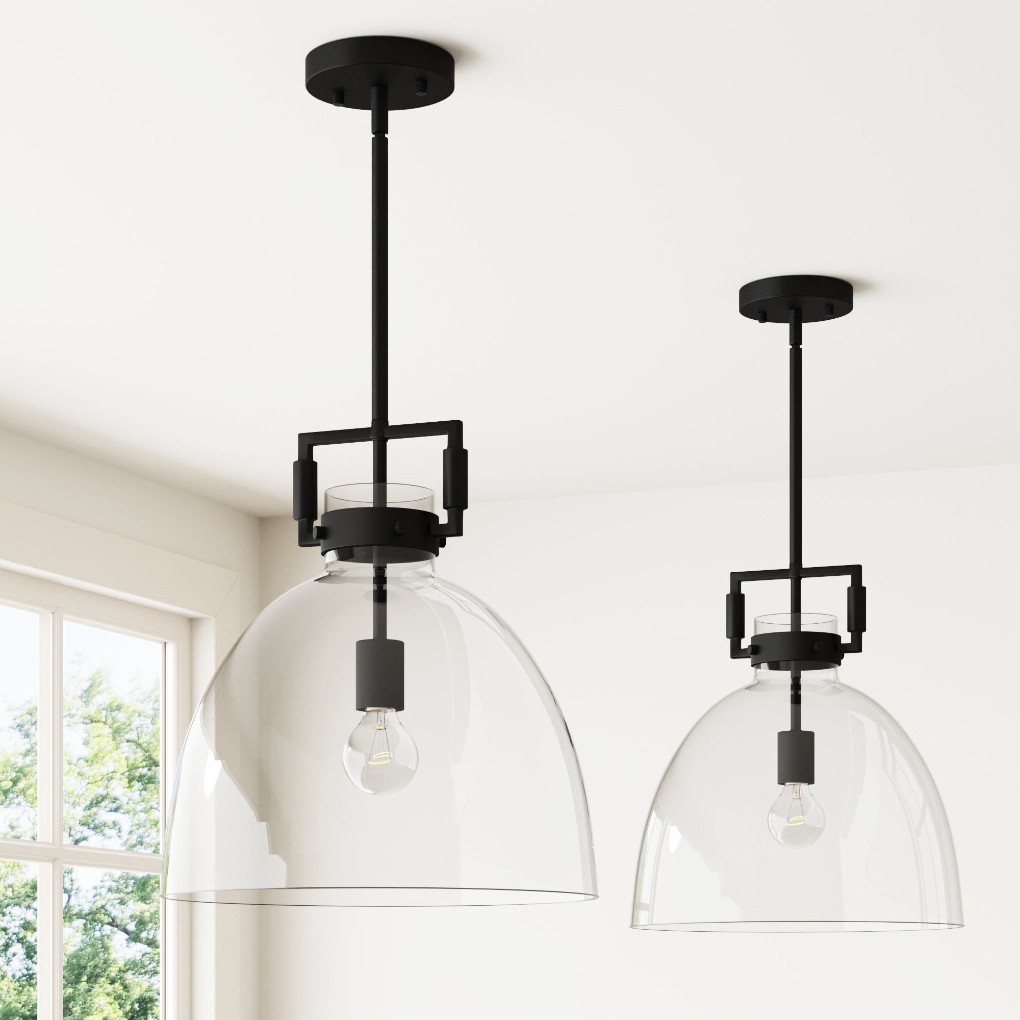 Glass Dome Pendant Lights Black (Set of 2)