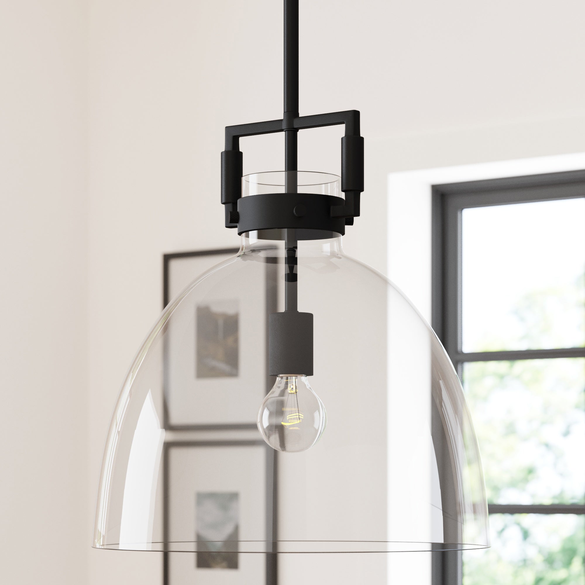 Glass Dome Shade Ceiling Pendant Light Black