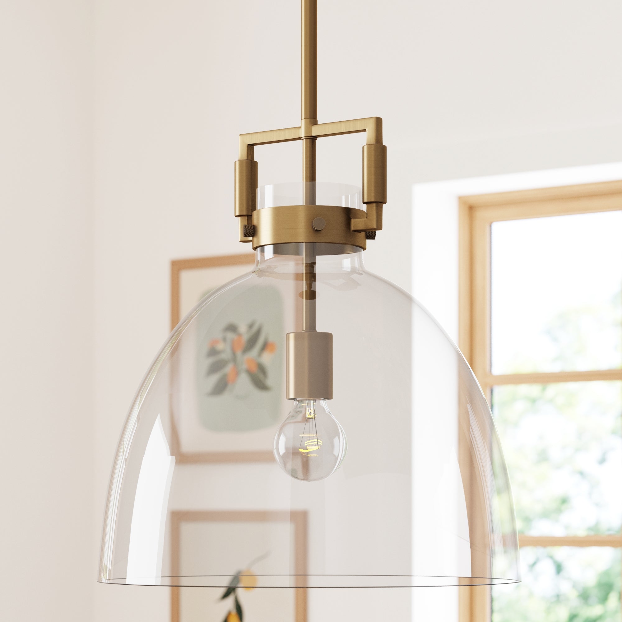 Glass Dome Shade Ceiling Pendant Light Brass