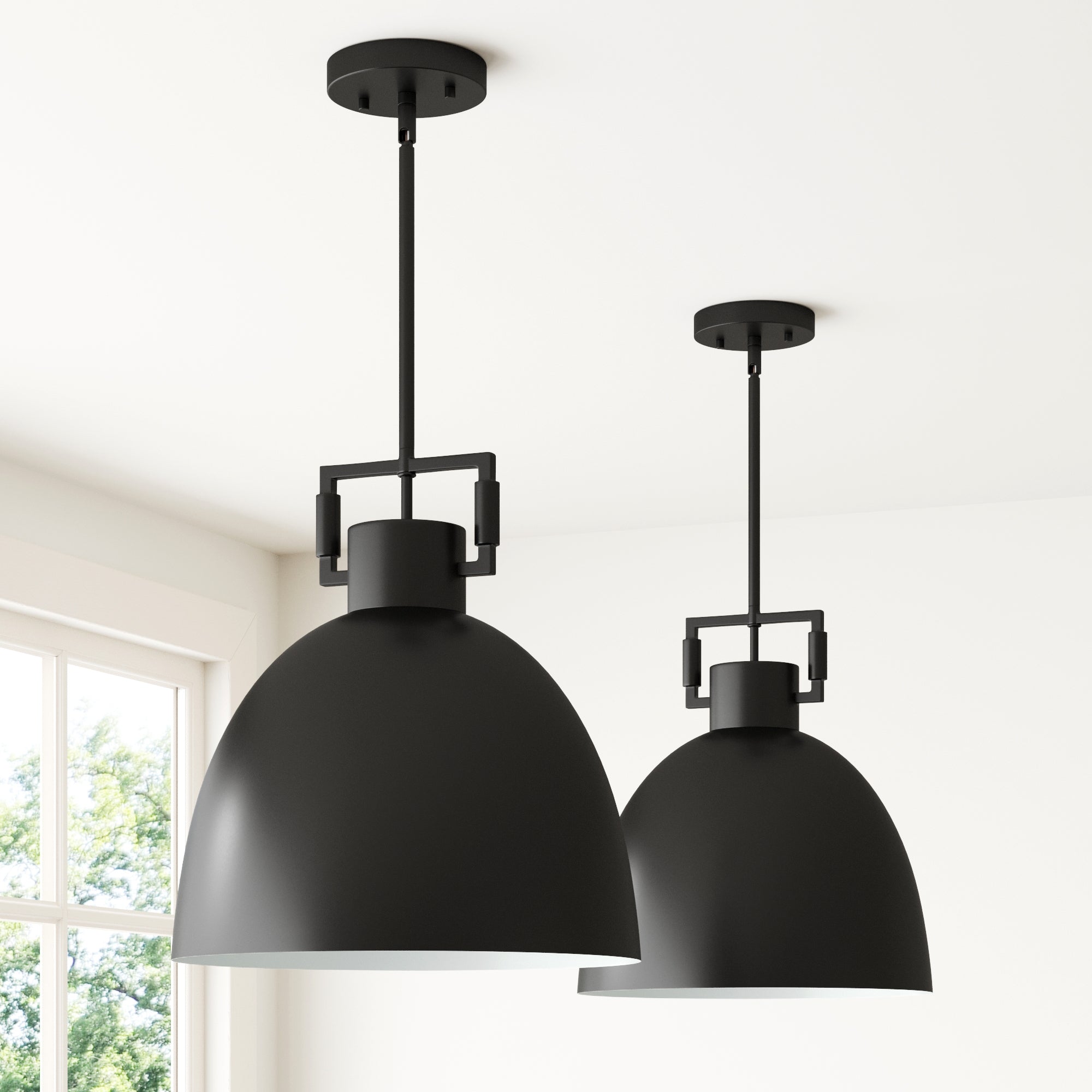 Metal Dome Pendant Lights Black (Set of 2)