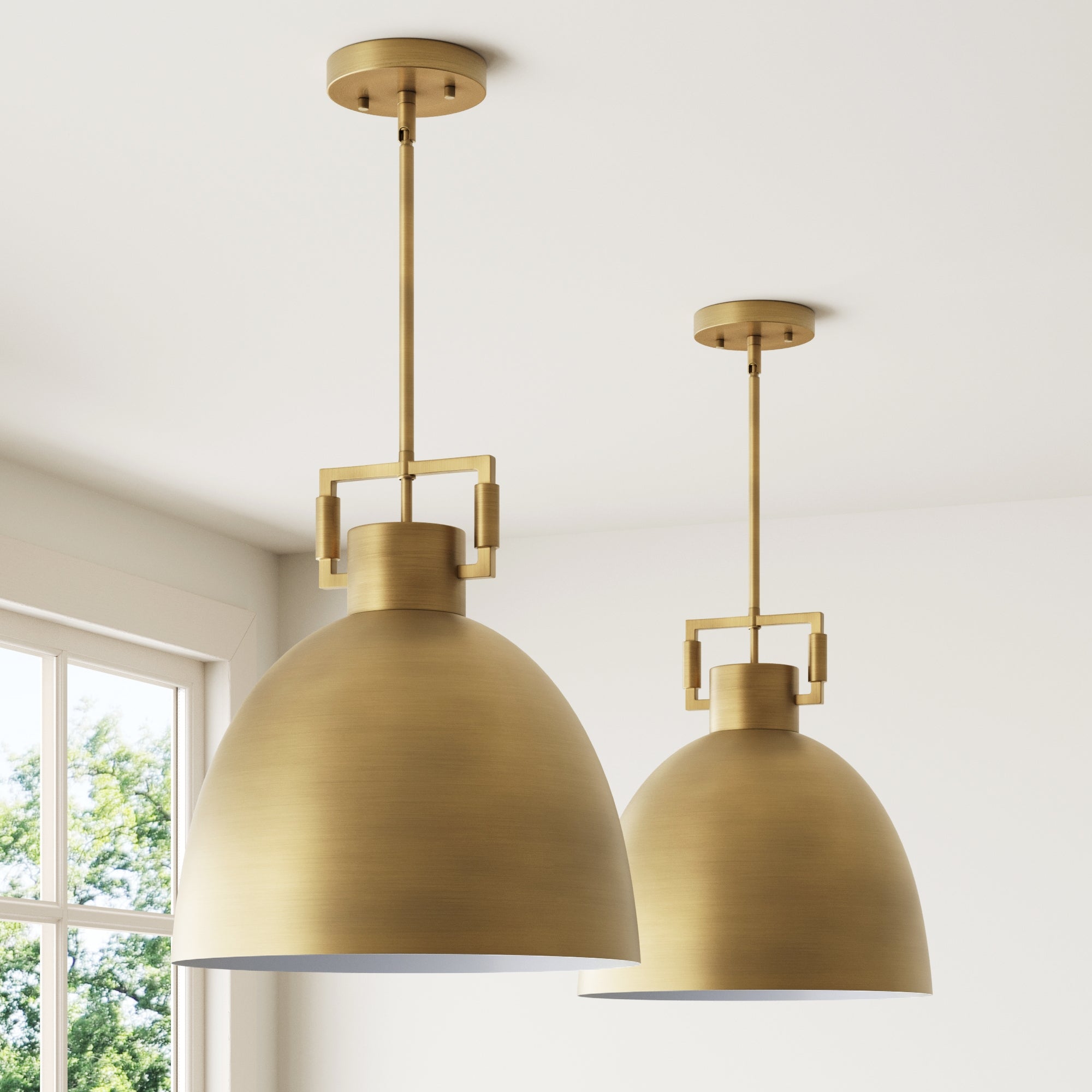 Metal Dome Pendant Lights Brass (Set of 2)