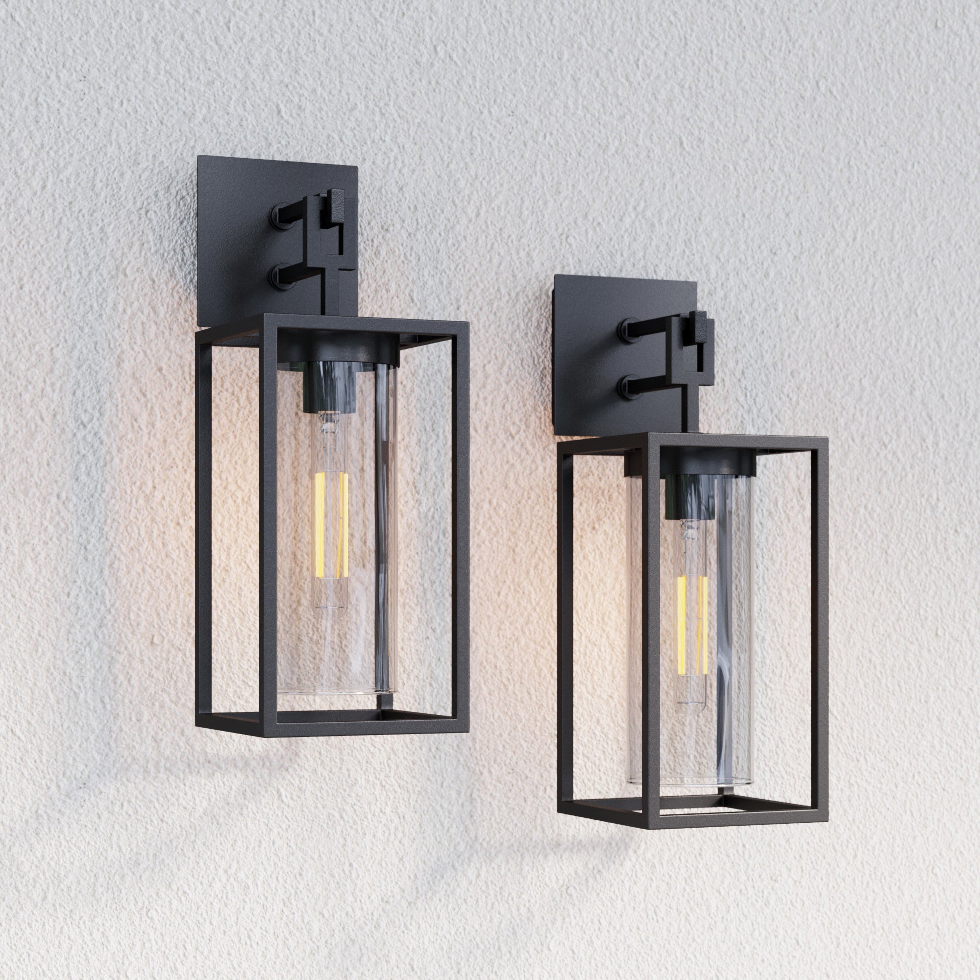 Metal & Glass Outdoor Wall Lights (Set of 2)