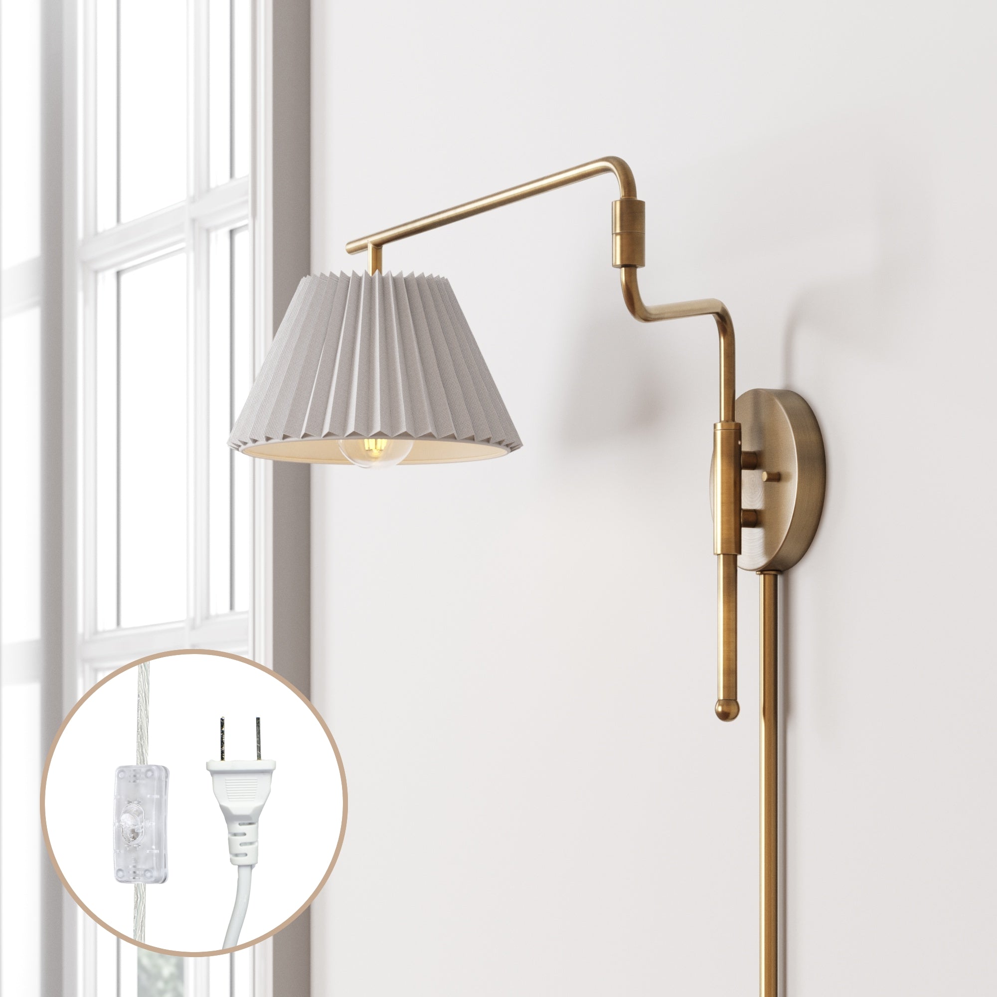 Metal Swing Arm Plug-in Wall Light Brass