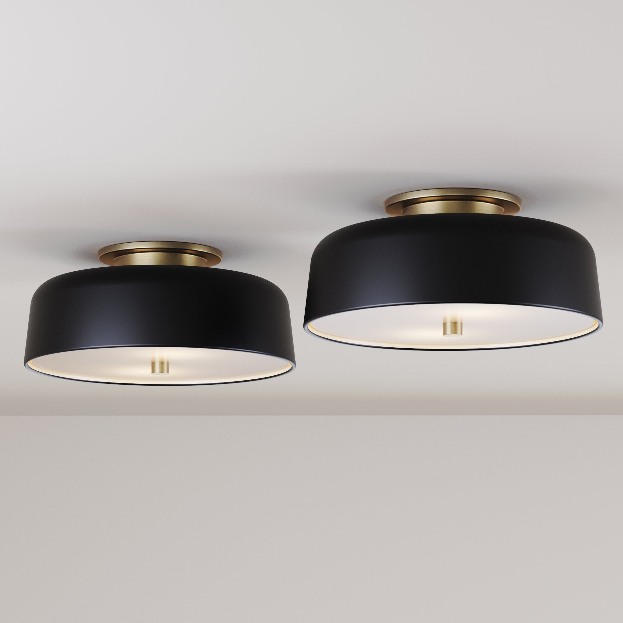 Mid-Century Flush Mount Ceiling Light Black (Set of 2)