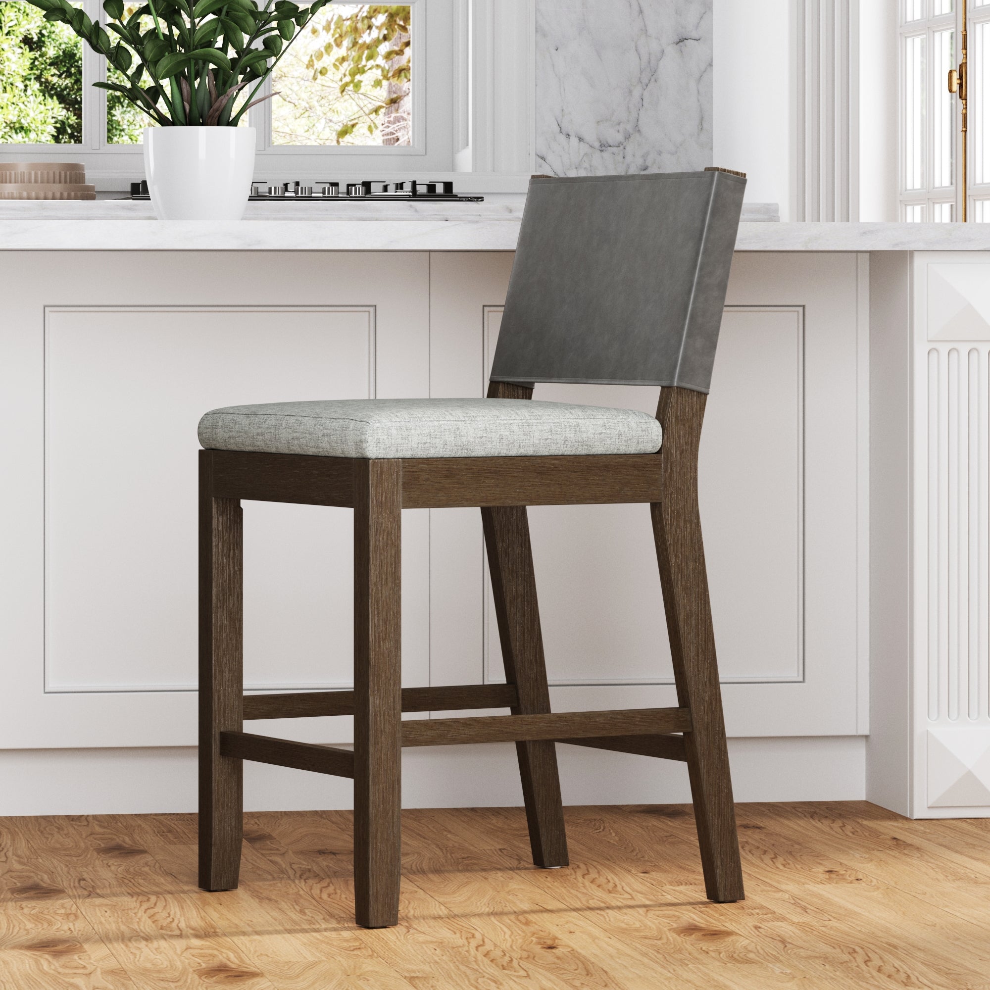 Wood Counter Height Bar Stool Dark Brown Ivory