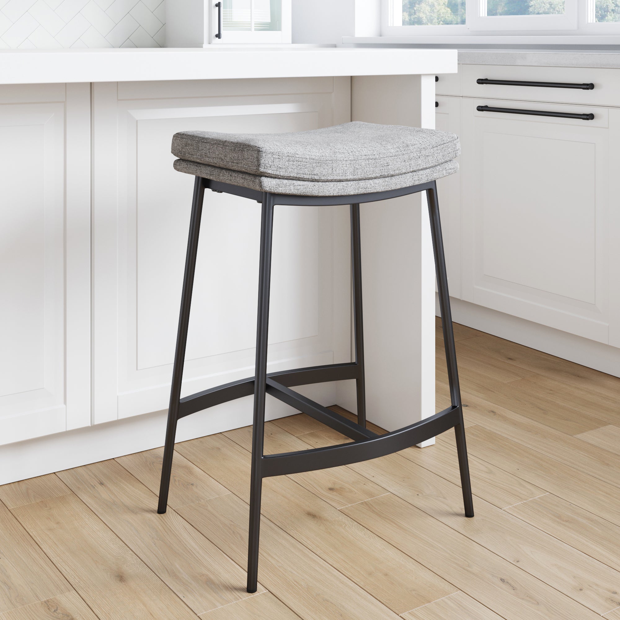 Upholstered Counter Height Saddle Bar Stool Gray