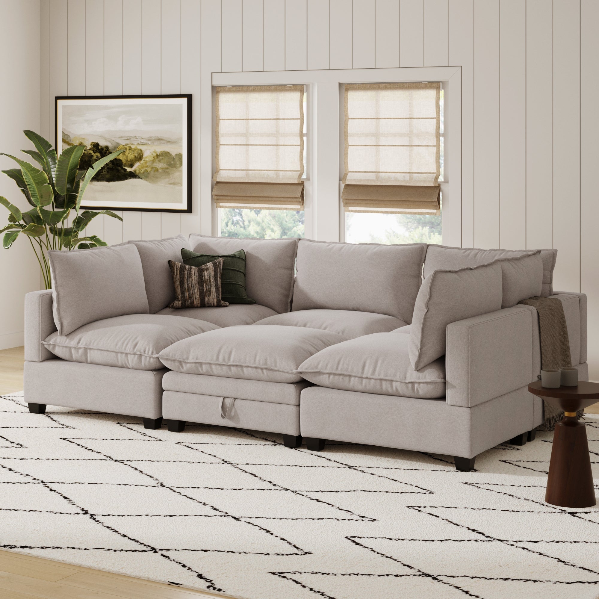 Soft Fabric 6-Piece Cloud Modular Pit Sofa Couch Beige