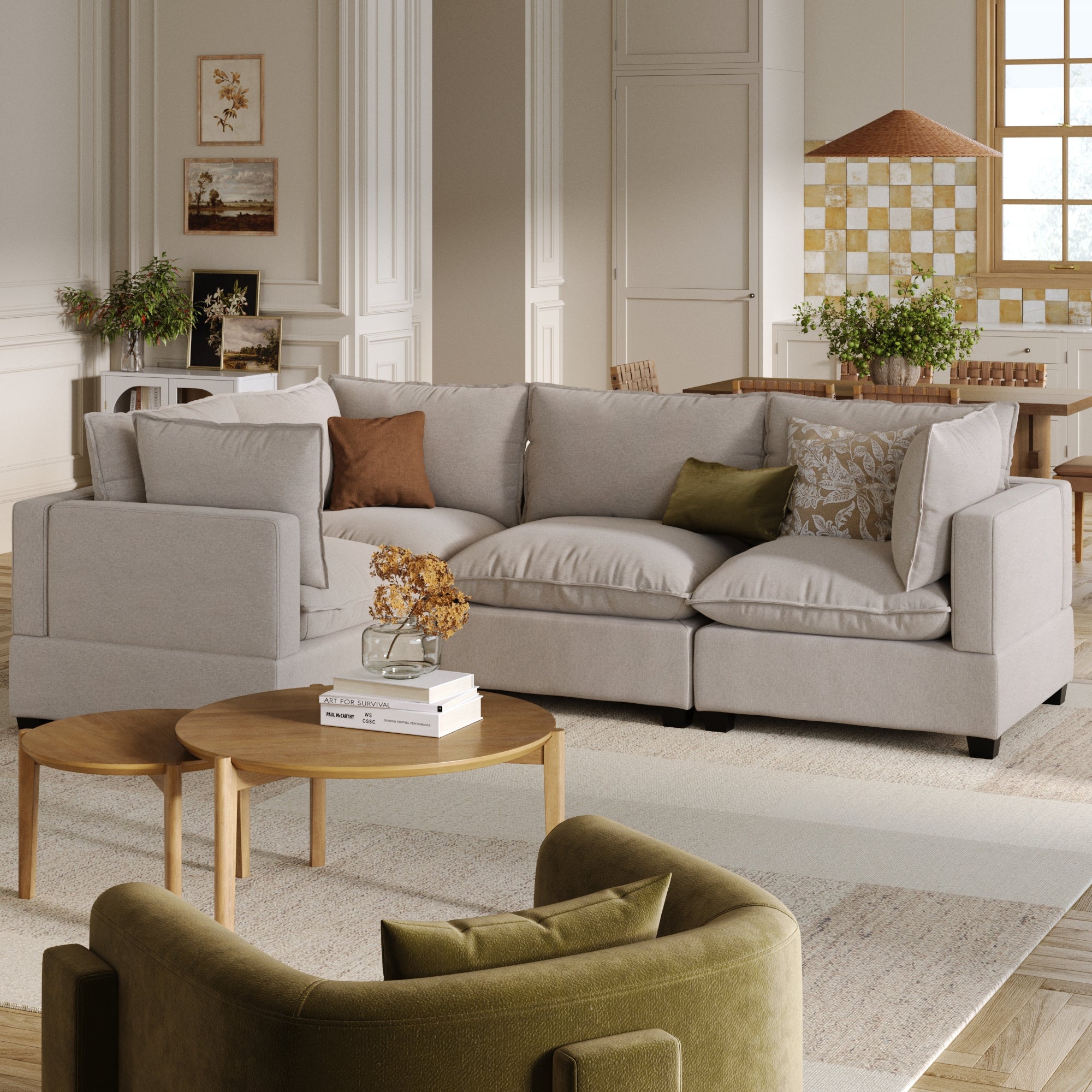 Soft Fabric 4-Seat Sectional Cloud Sofa Couch Beige