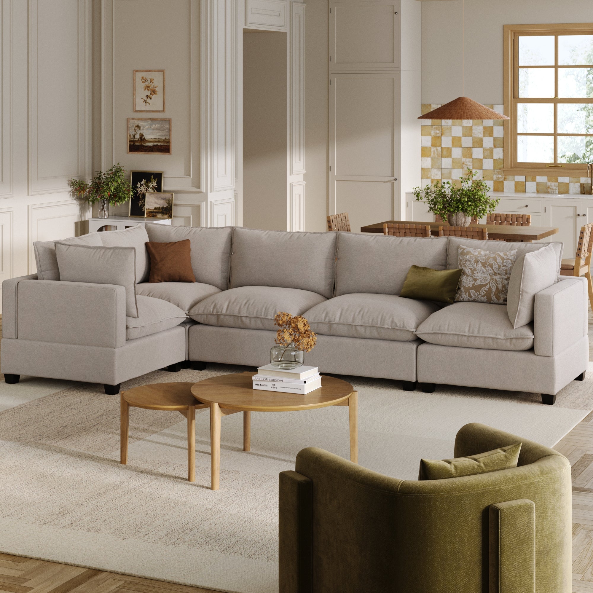 Soft Fabric 5-Seat Sectional Cloud Sofa Couch Beige