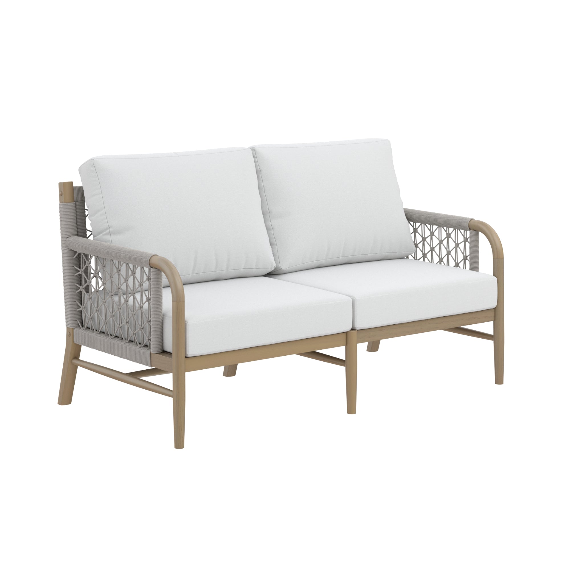 Outdoor Woven Rope Arms Patio Loveseat Gray Oak