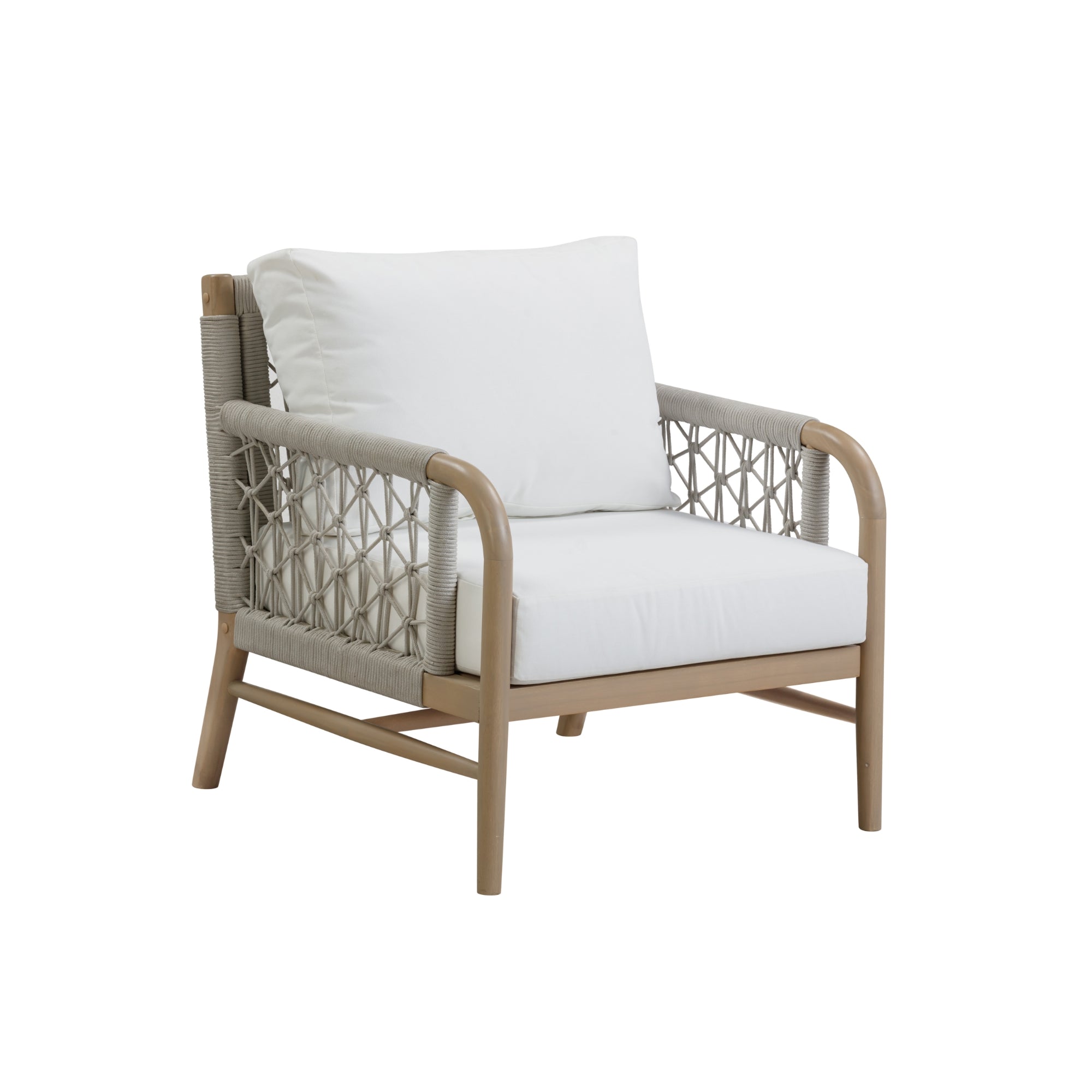 Outdoor Woven Rope Arms Patio Arm Chair Gray Oak