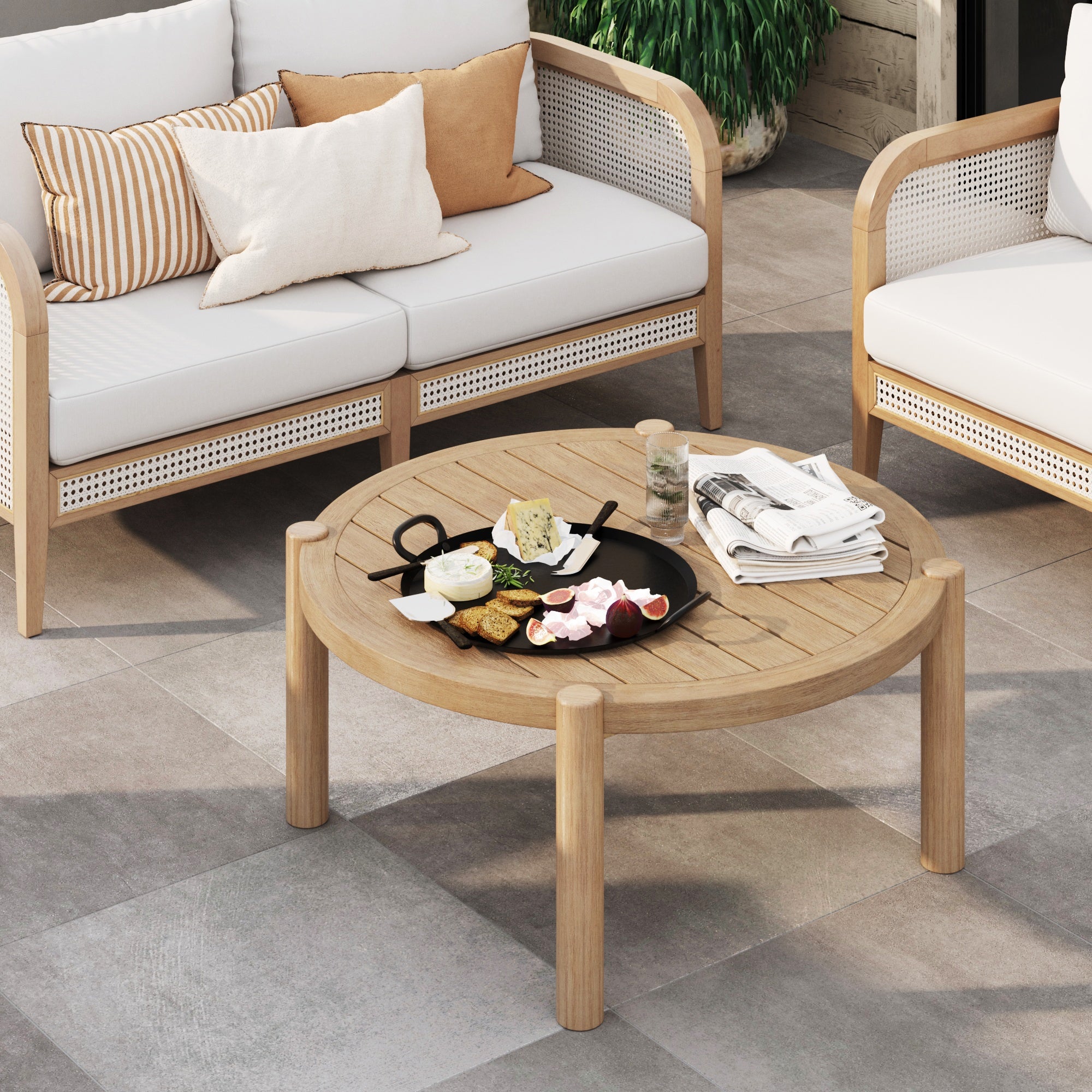 Round Outdoor Coffee Table Weathered Brown