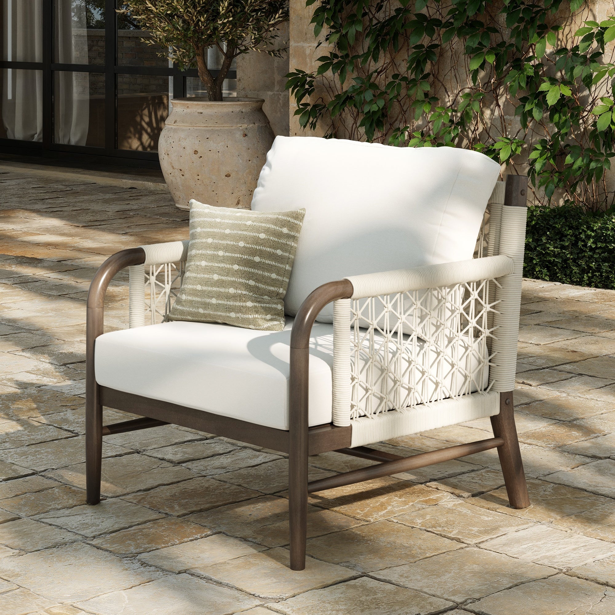 Outdoor Woven Rope Arms Patio Arm Chair Graphite