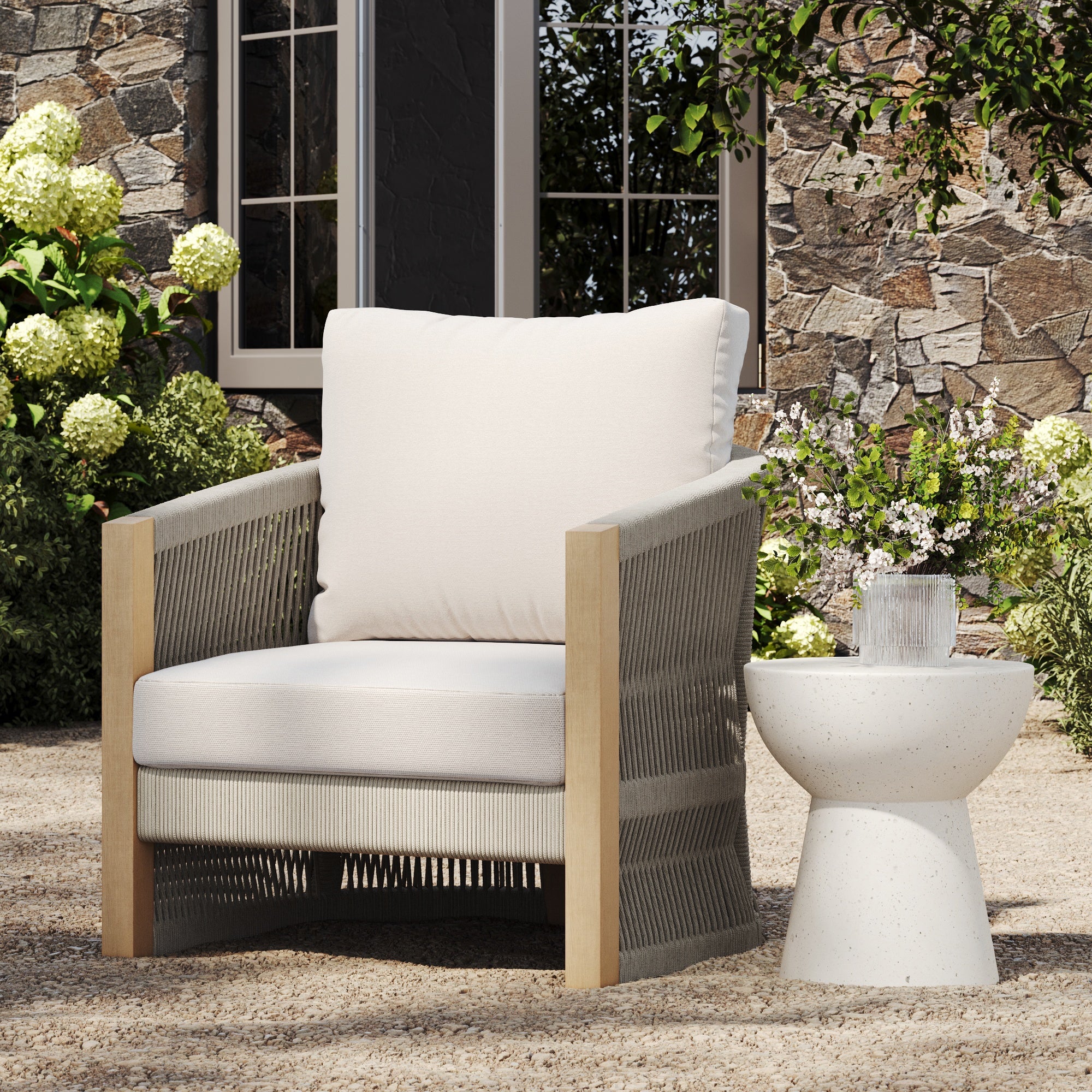 Outdoor Woven Rope Patio Arm Chair White Cream