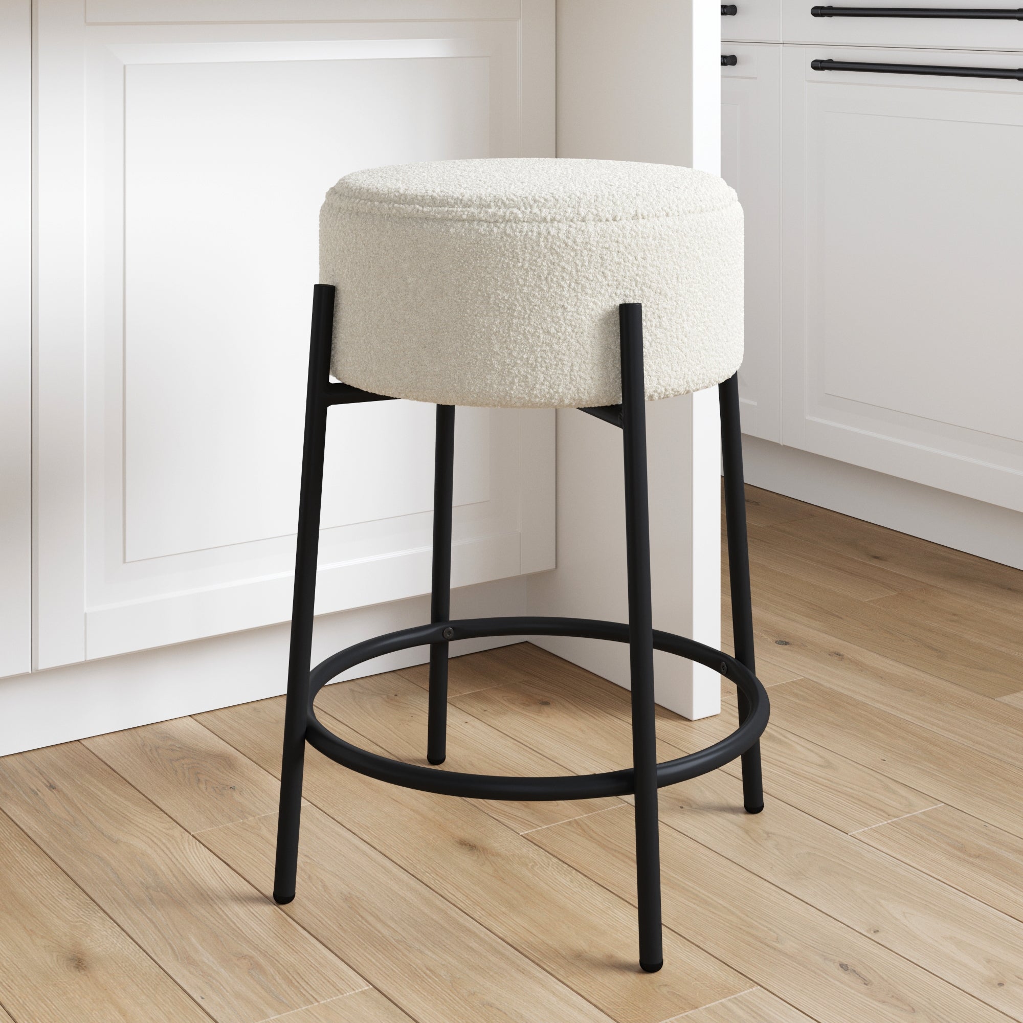 Round Boucle Backless Counter Height Bar Stool