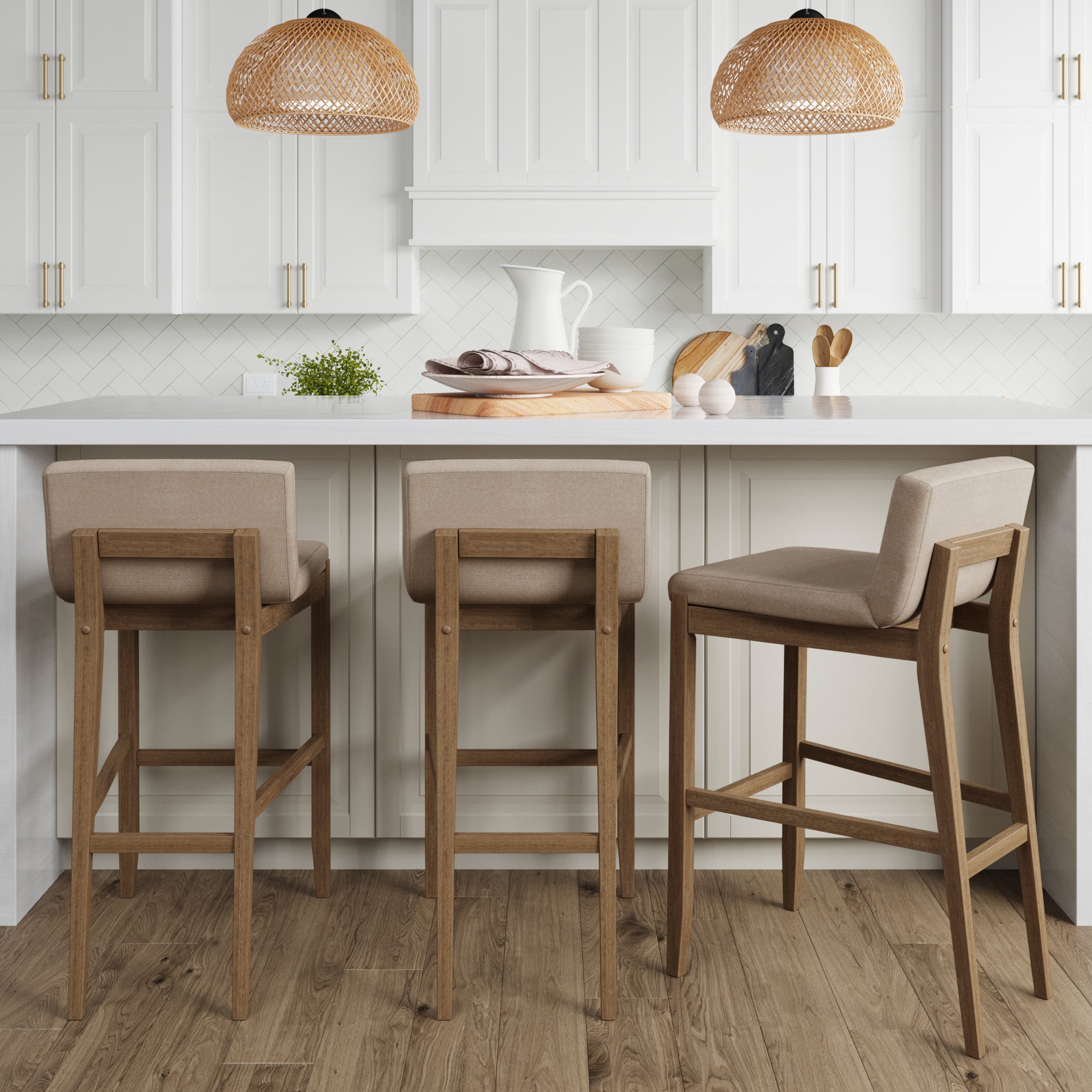 Exposed Wood Back Bar Stools Brown (Set of 3)