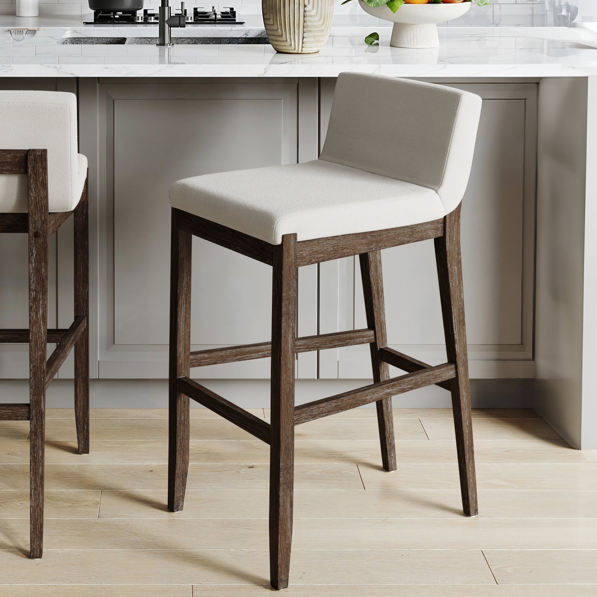 Exposed Wood Back Bar Stool Dark Brown