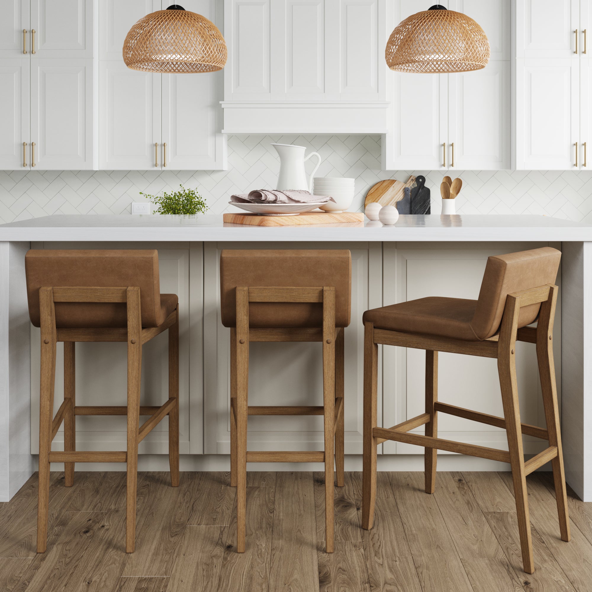 Exposed Wood Back Bar Stools Light Brown (Set of 3)