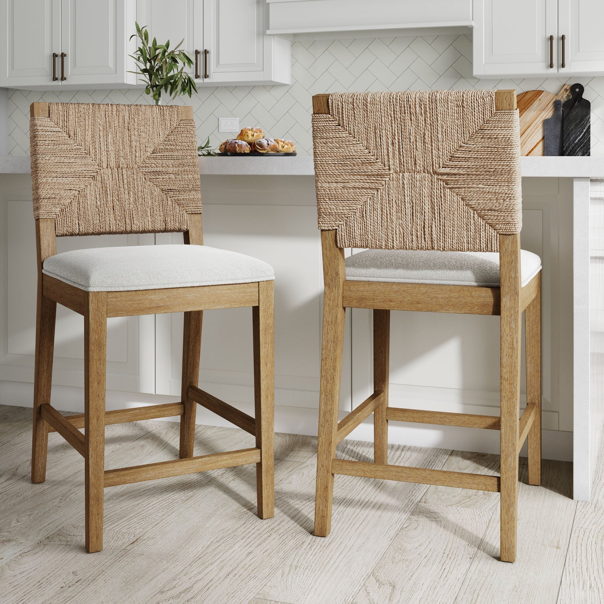 Seagrass Counter Height Bar Stools Light Brown (Set of 2)