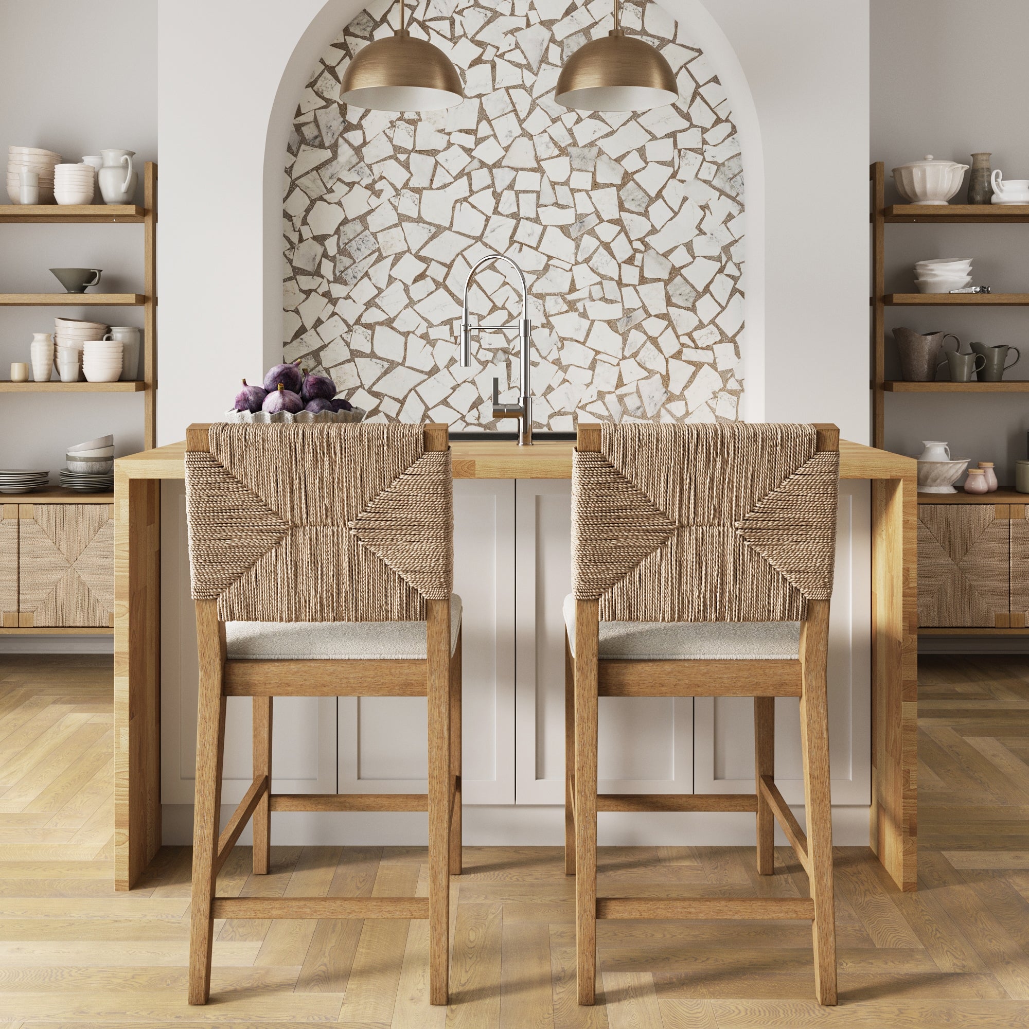 Seagrass Counter Height Bar Stools Light Brown (Set of 2)