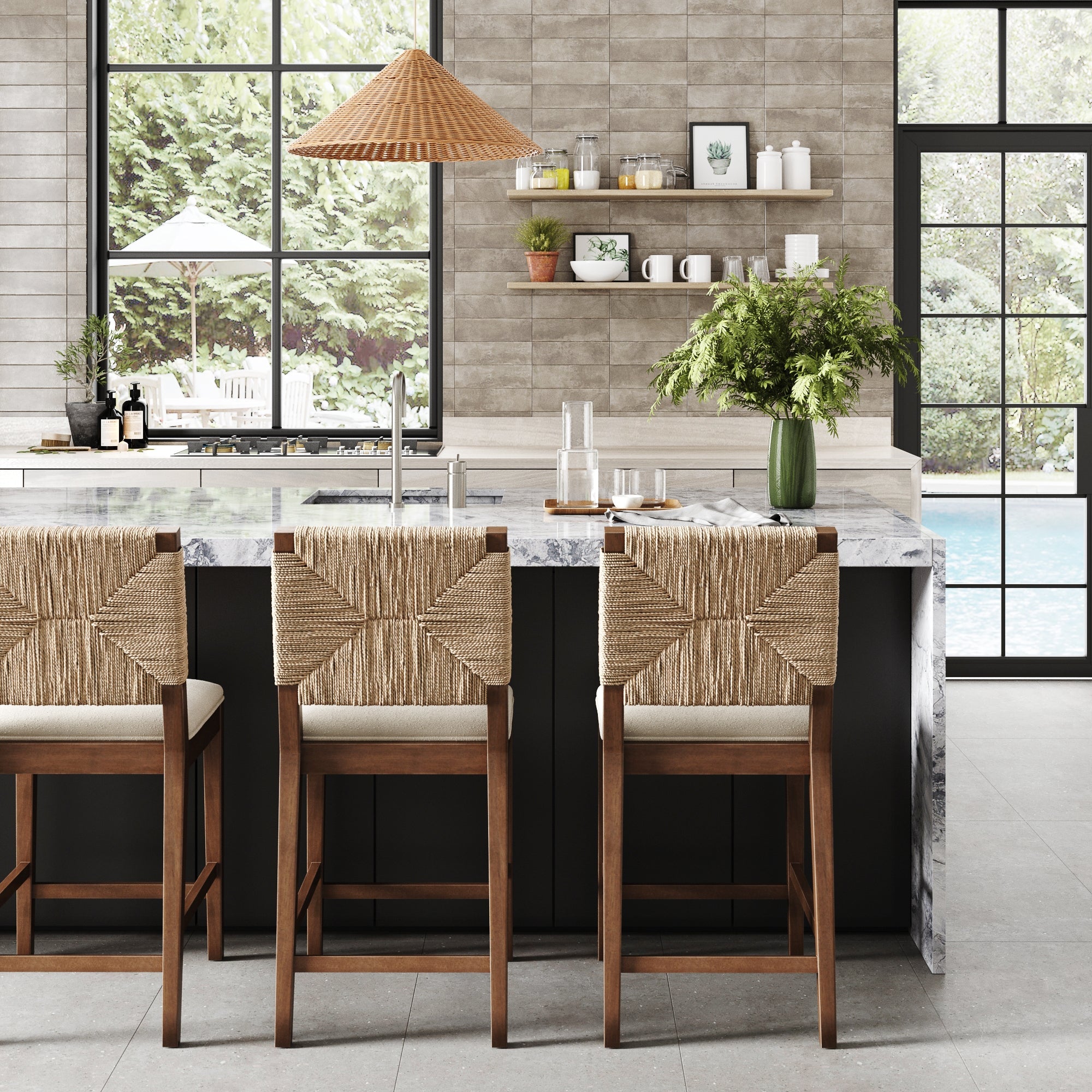 Seagrass Counter Height Bar Stools Dark Brown (Set of 3)