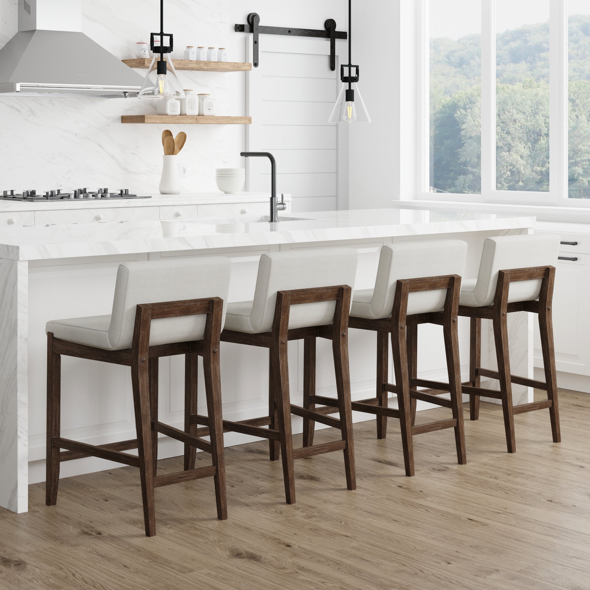 Boucle Counter Height Bar Stools Dark Brown (Set of 4)