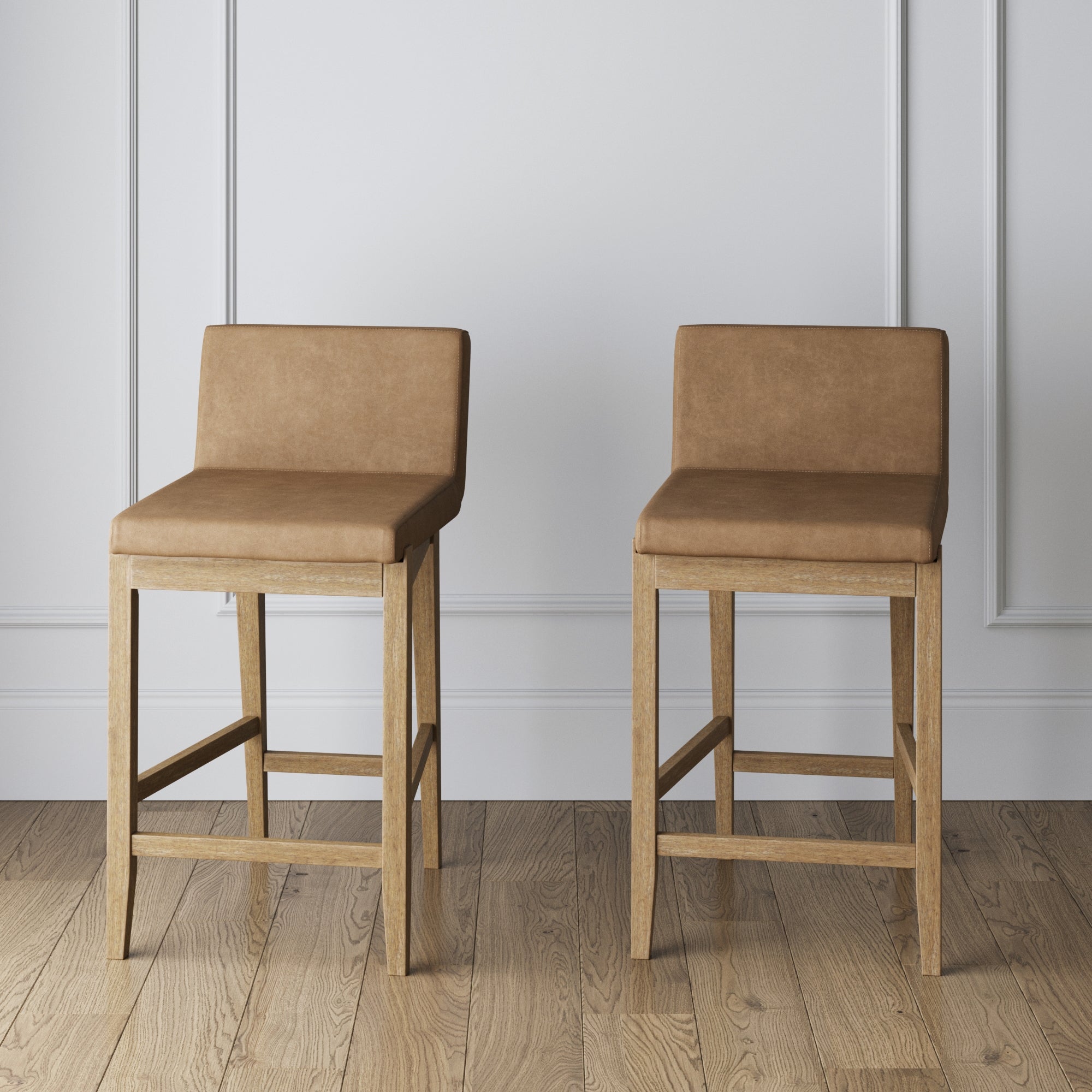 Faux Leather Counter Height Bar Stools Light Brown (Set of 2)