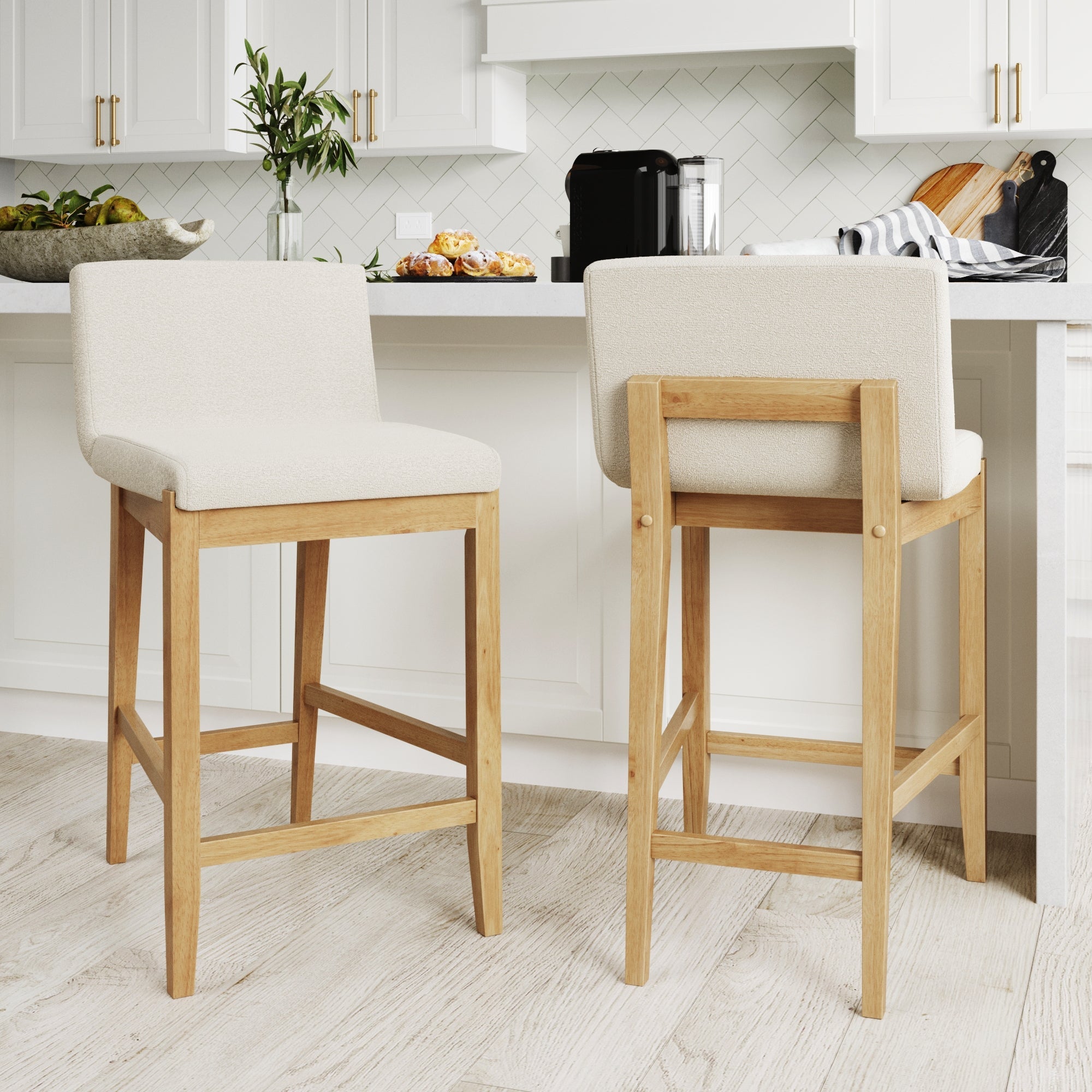 Boucle Counter Height Bar Stools Warm Pine (Set of 2)