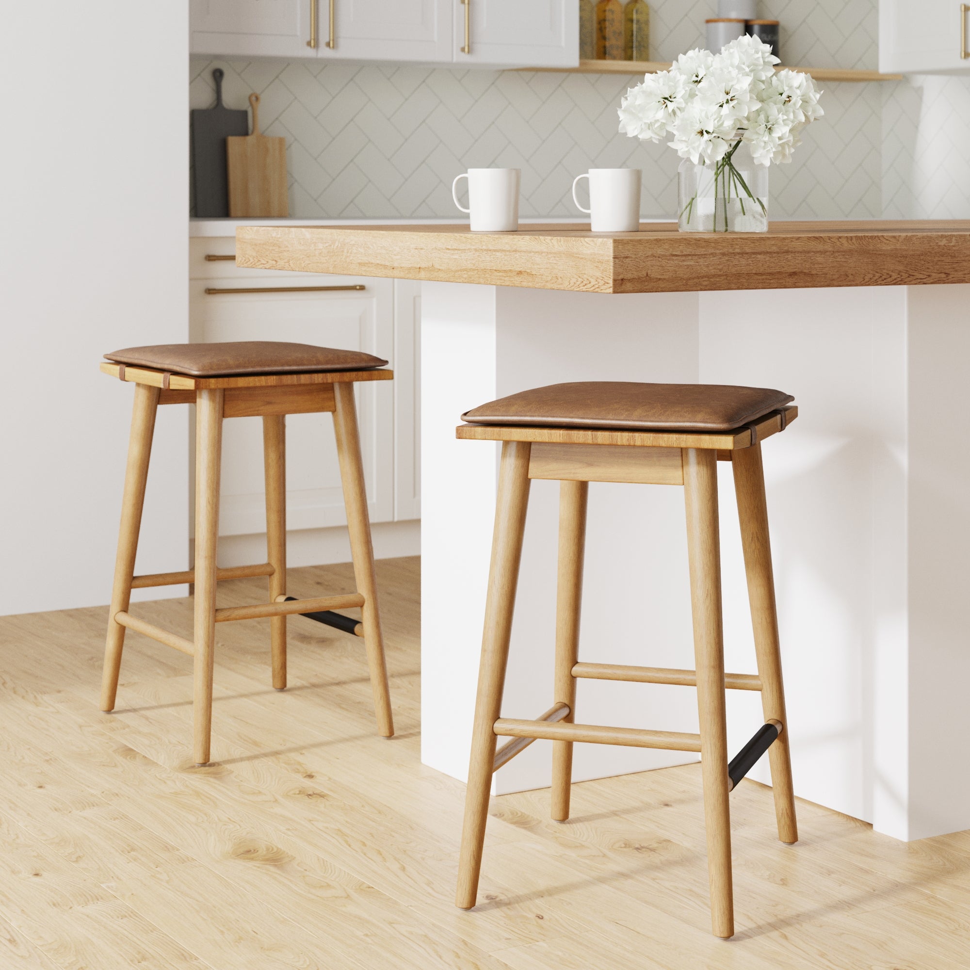 Cushioned Counter Height Bar Stools Warm Pine (Set of 2)