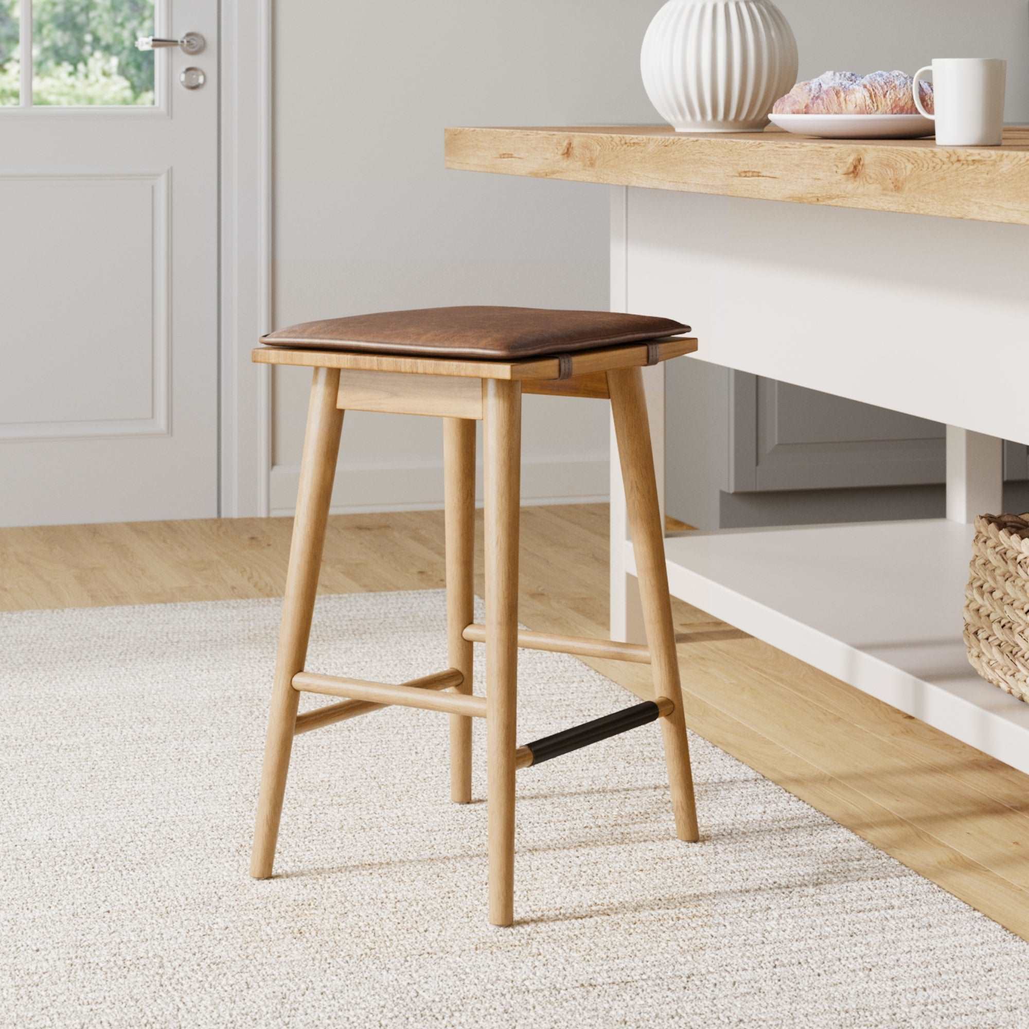 Wood Cushioned Counter Height Bar Stool