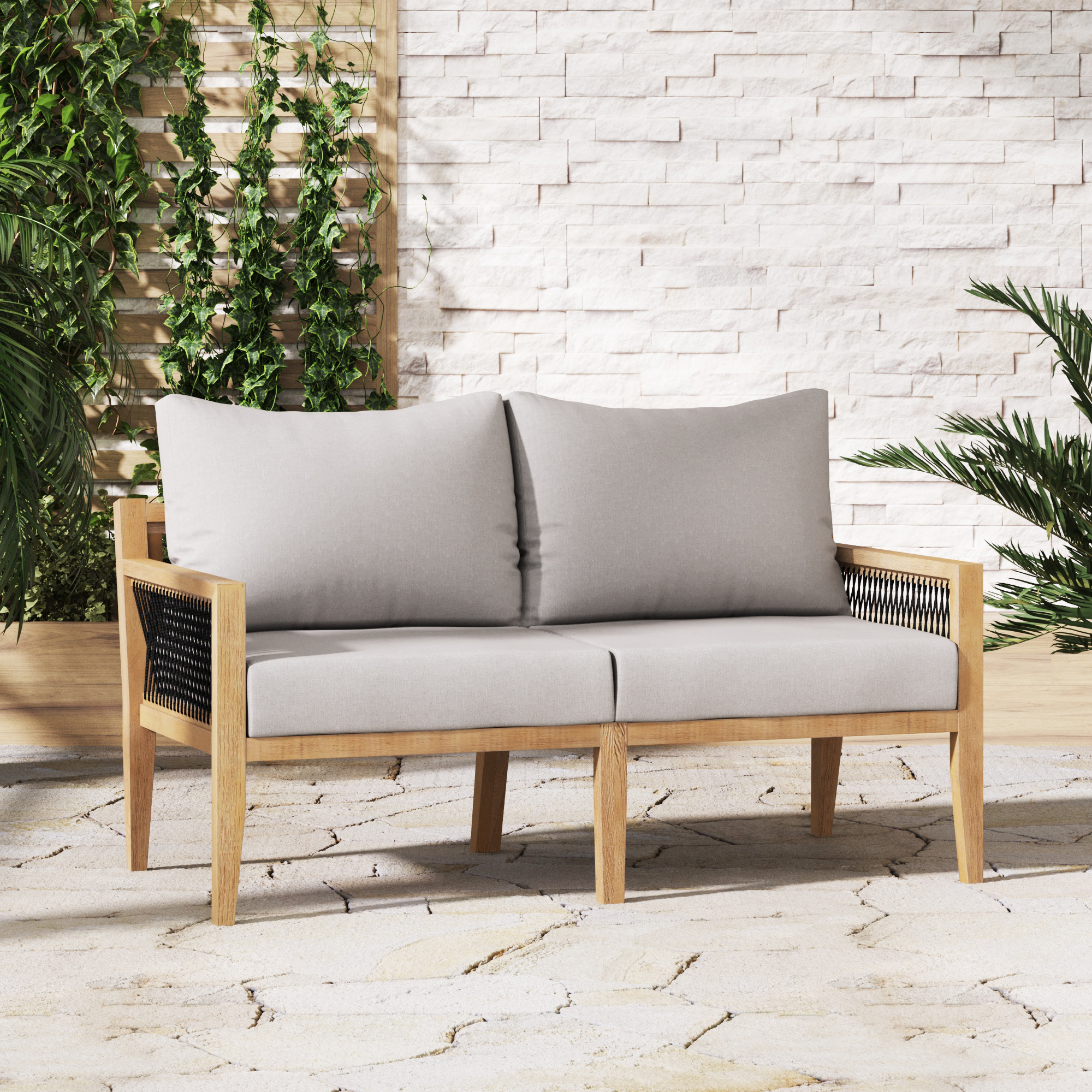 Outdoor Solid Wood Patio Sofa Acacia