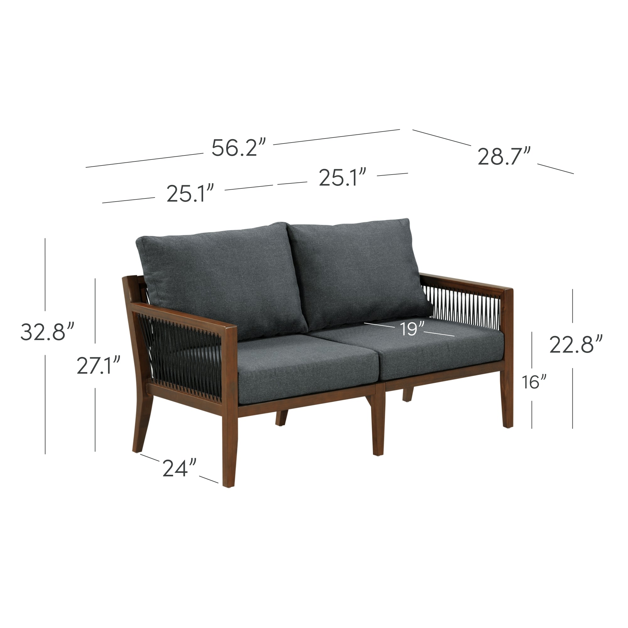 Outdoor Solid Wood Patio Sofa Dark Acacia