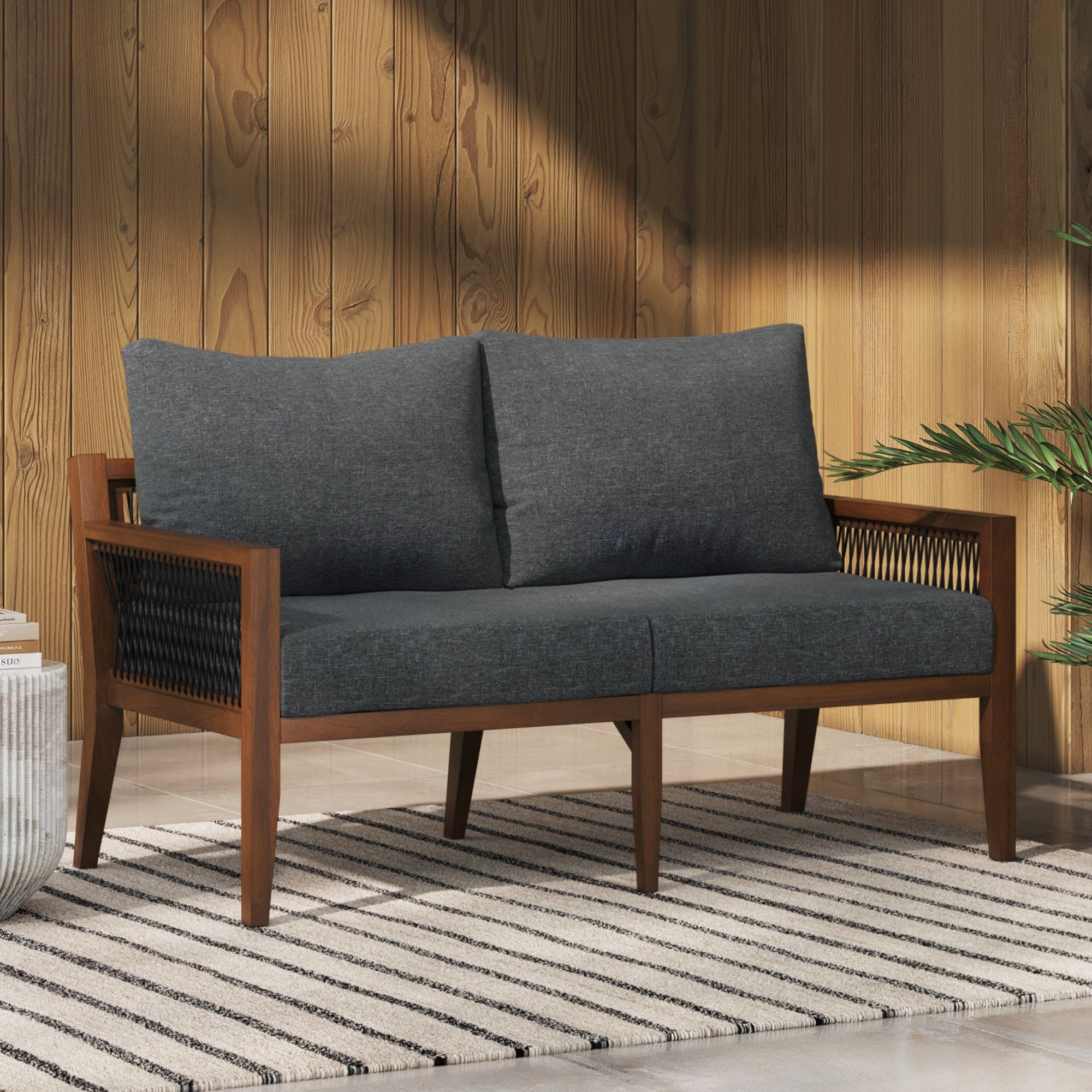 Outdoor Solid Wood Patio Sofa Dark Acacia