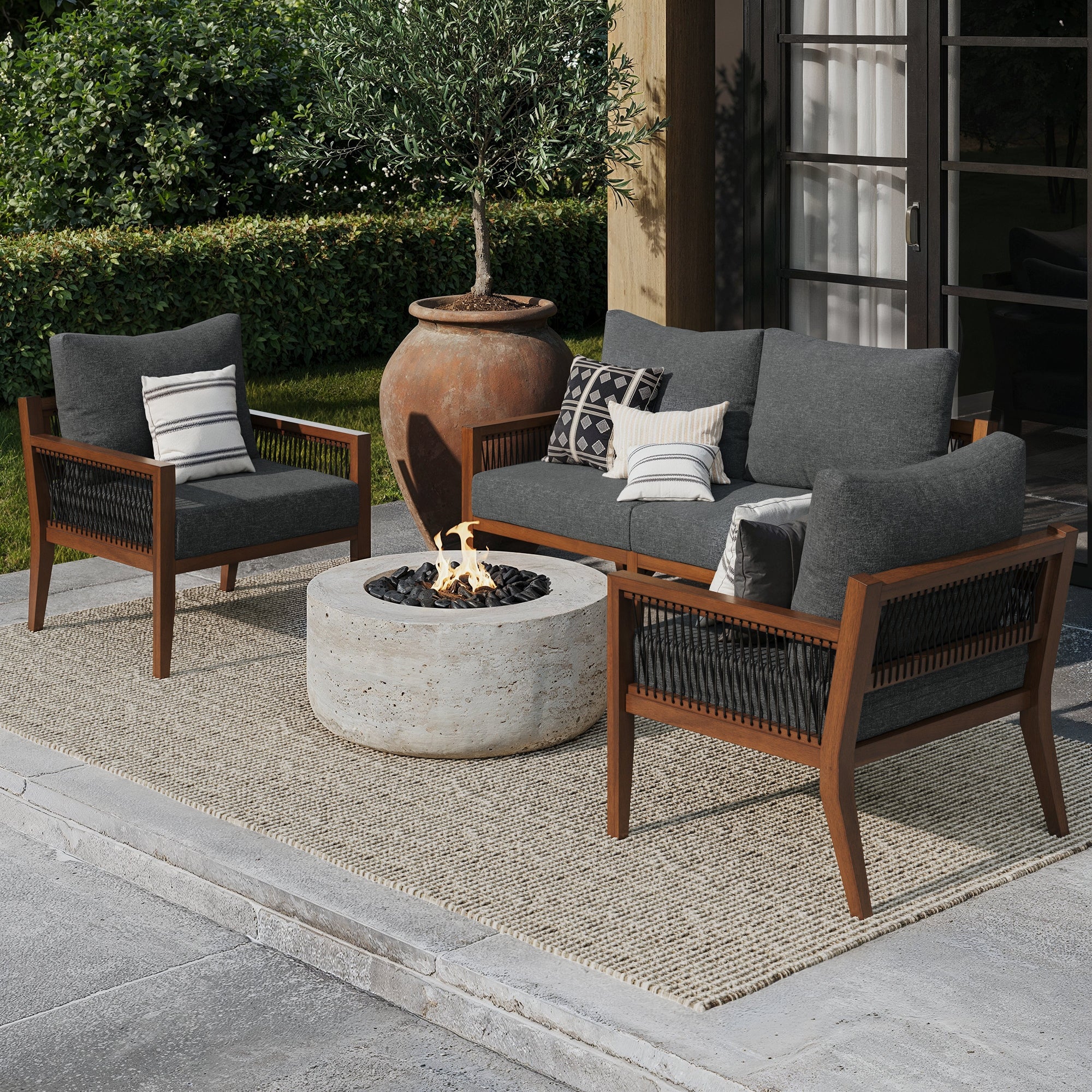 Outdoor Solid Wood Patio Sofa Dark Acacia