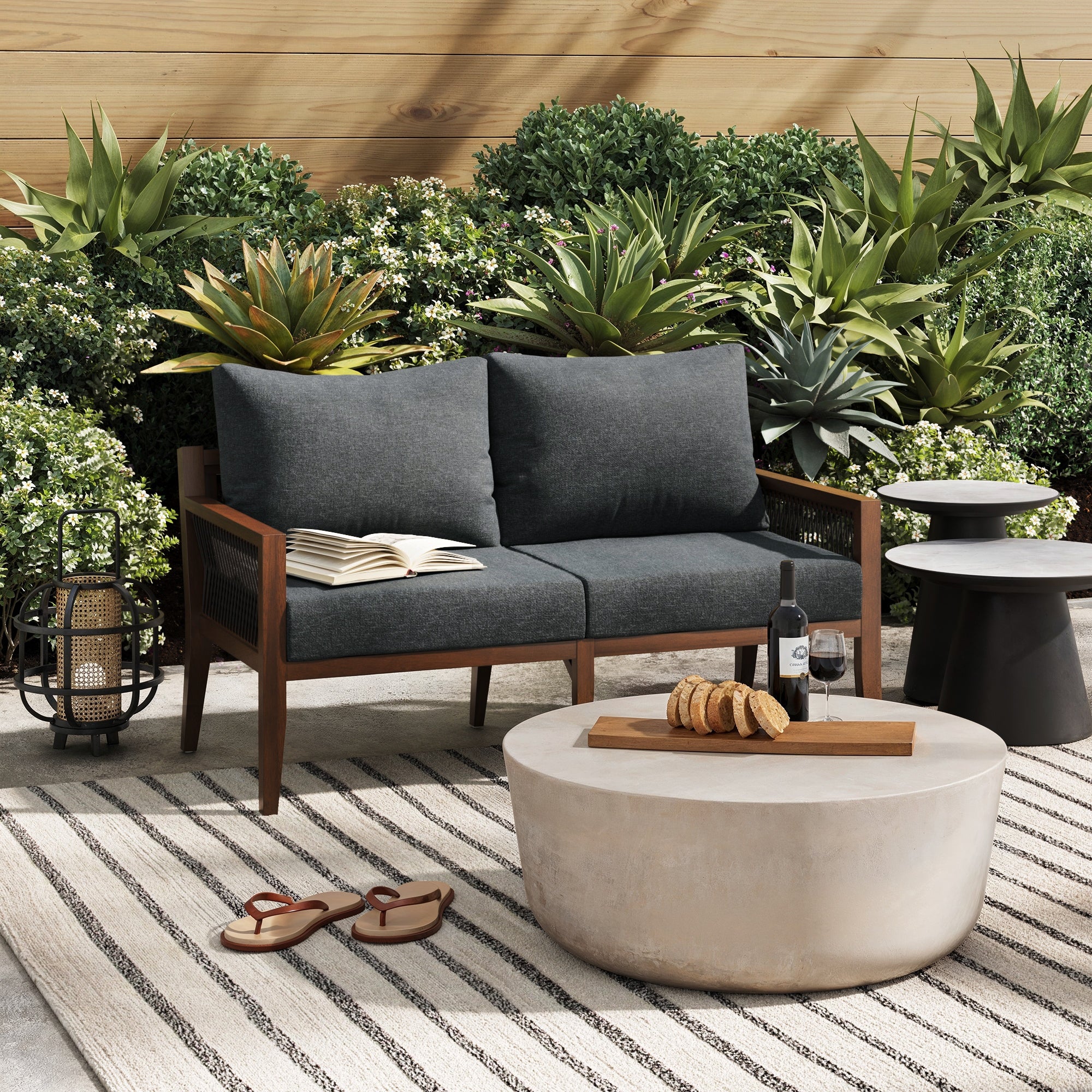 Outdoor Solid Wood Patio Sofa Dark Acacia