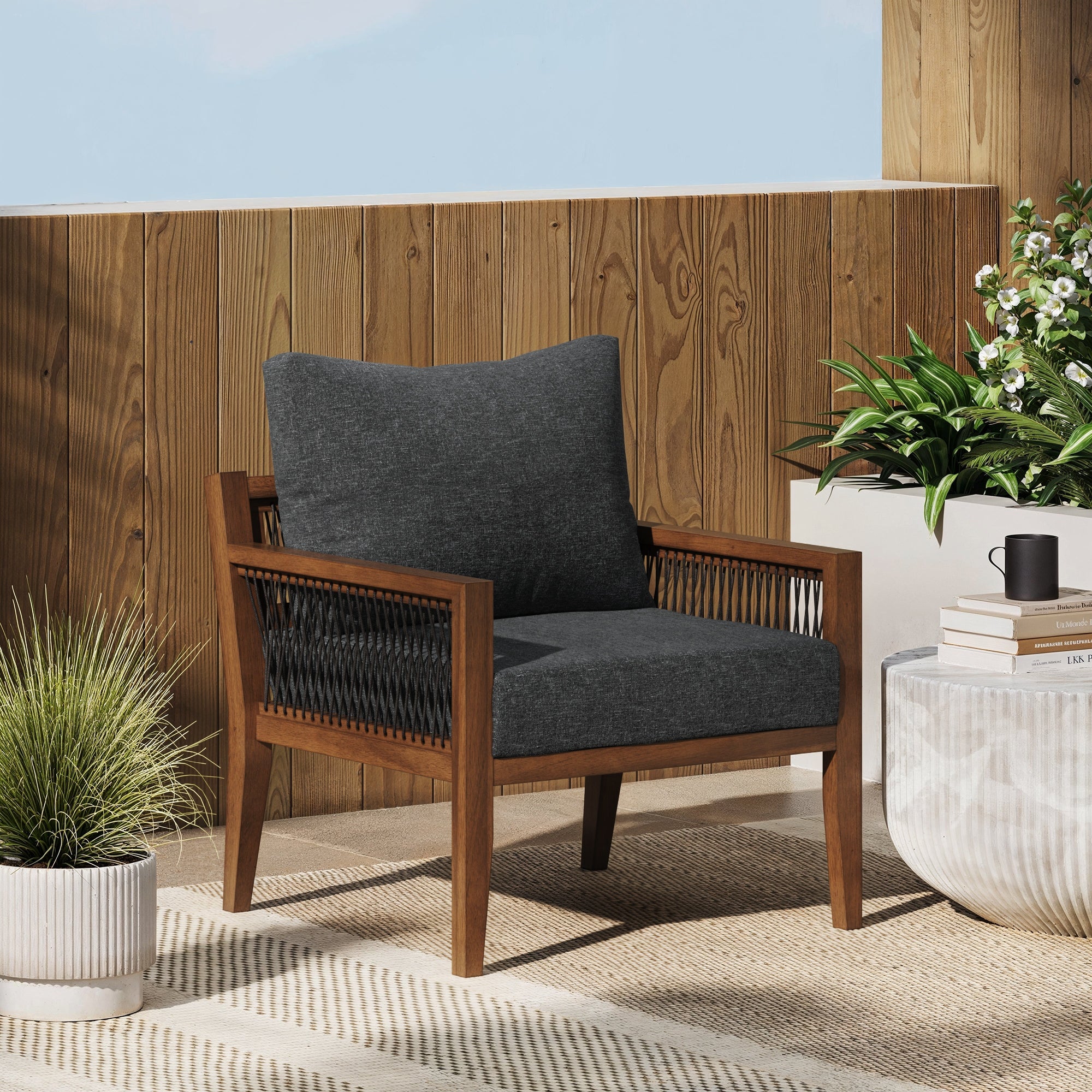 Solid Wood Outdoor Patio Arm Chair Dark Acacia