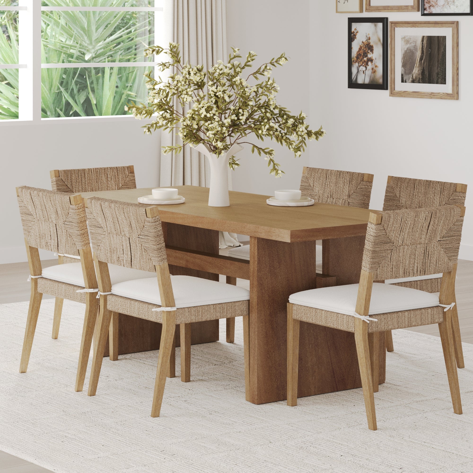 Boucle & Seagrass Dining Chair Light Brown (Set of 6)