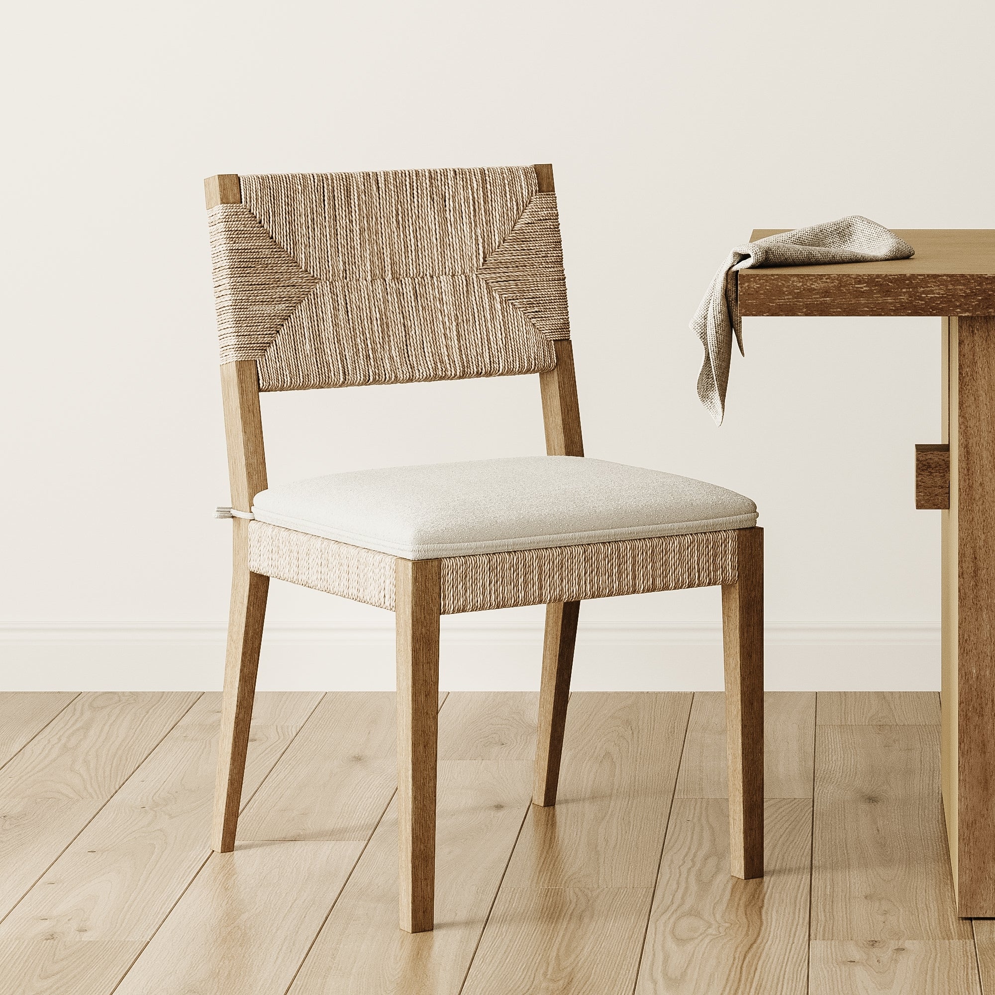 Boucle & Seagrass Dining Chair Light Brown