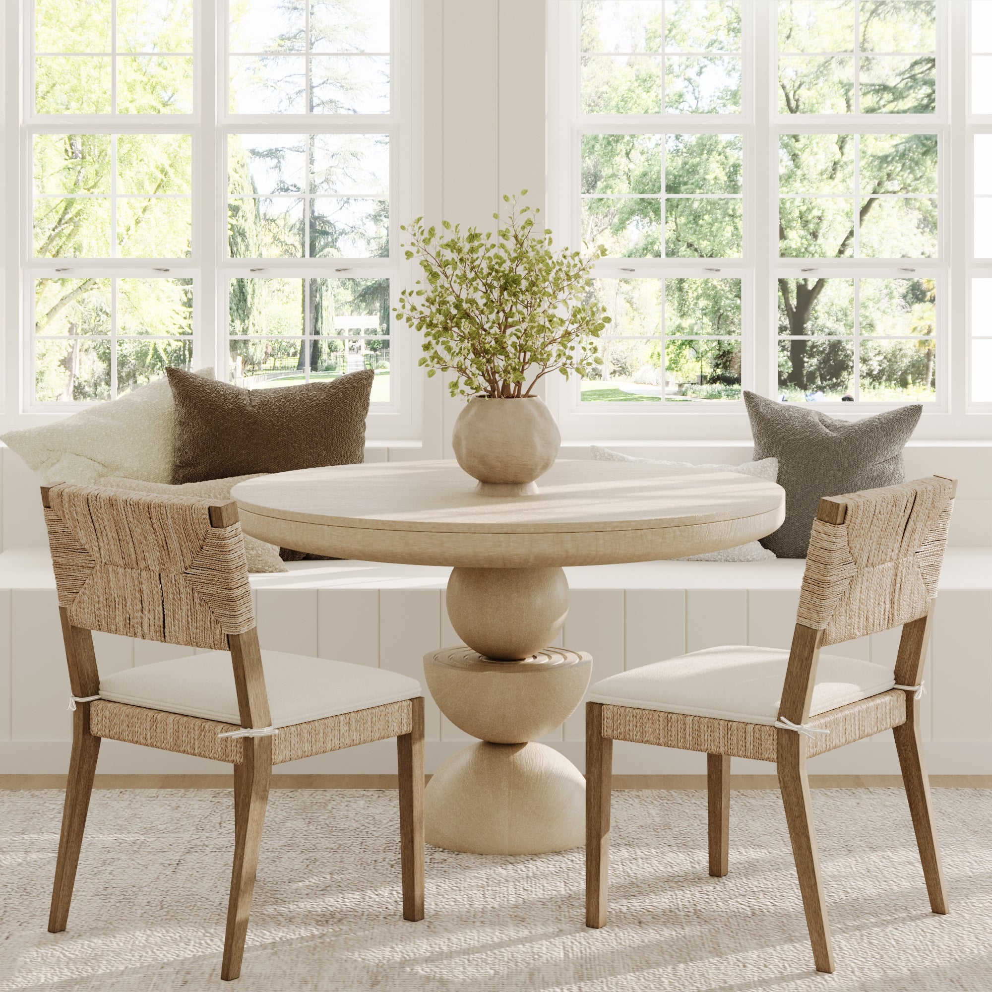 Boucle & Seagrass Dining Chair Light Brown