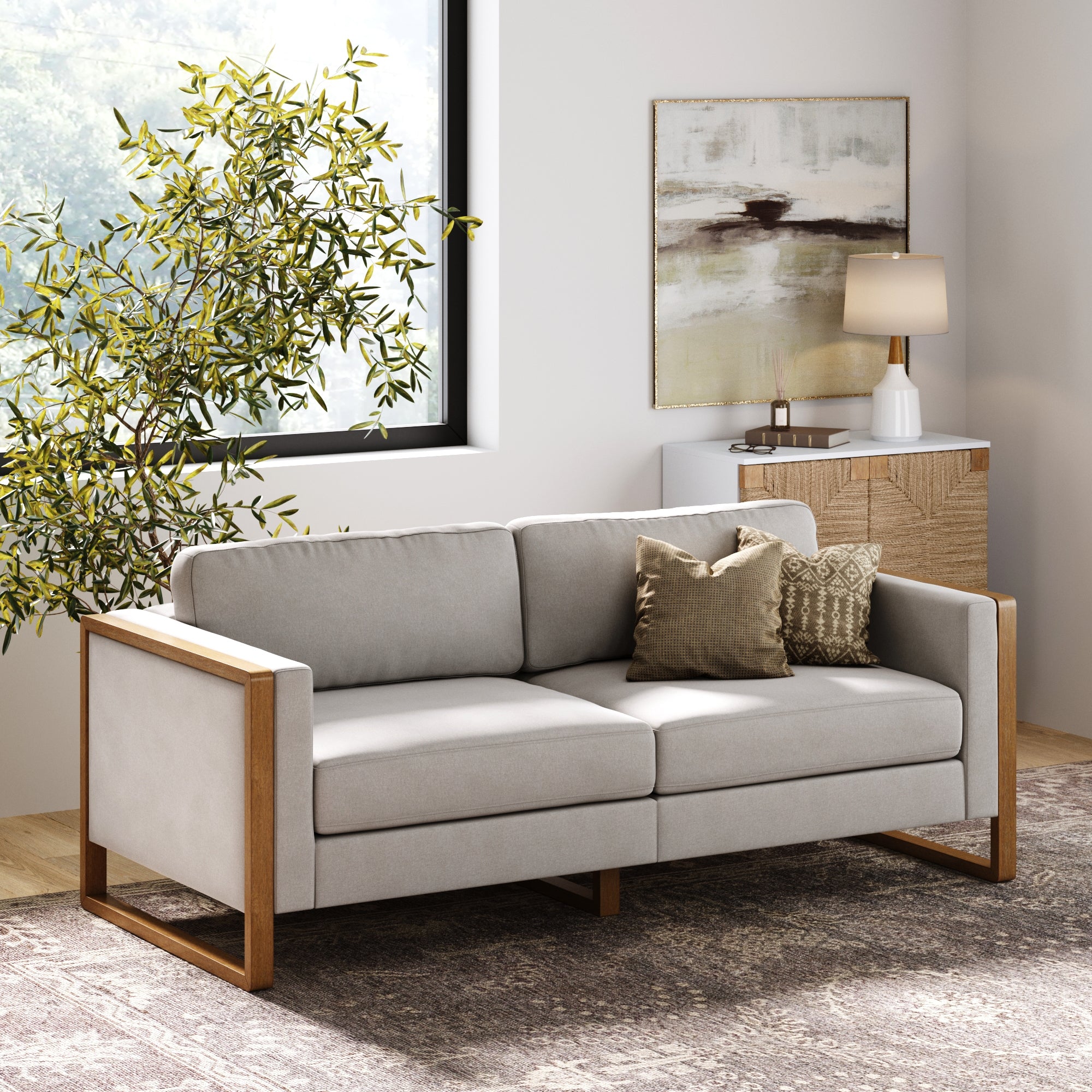 Soft Fabric Wood Frame Loveseat Sofa Couch Beige