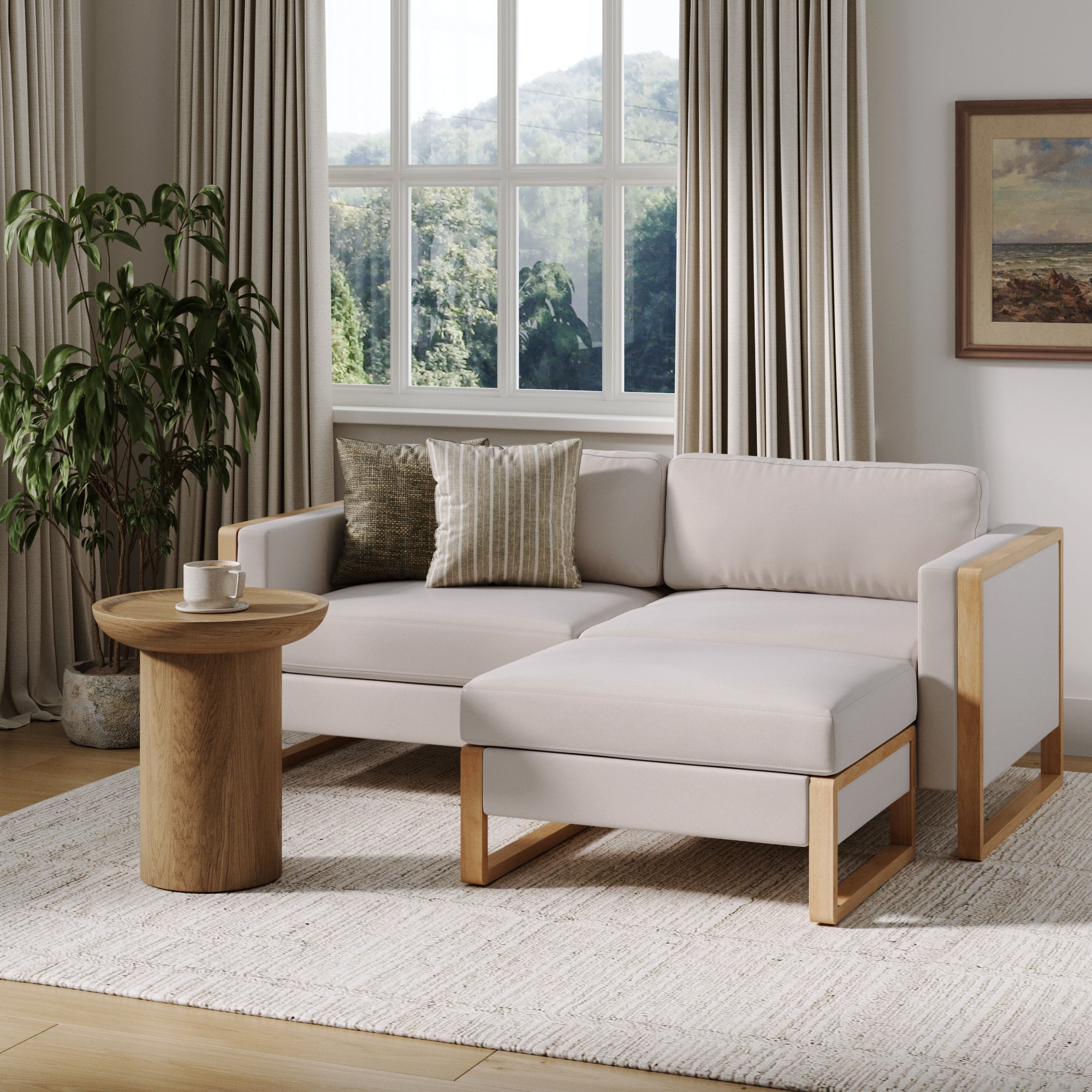 Soft Fabric Loveseat Sofa Couch & Storage Ottoman Bisque