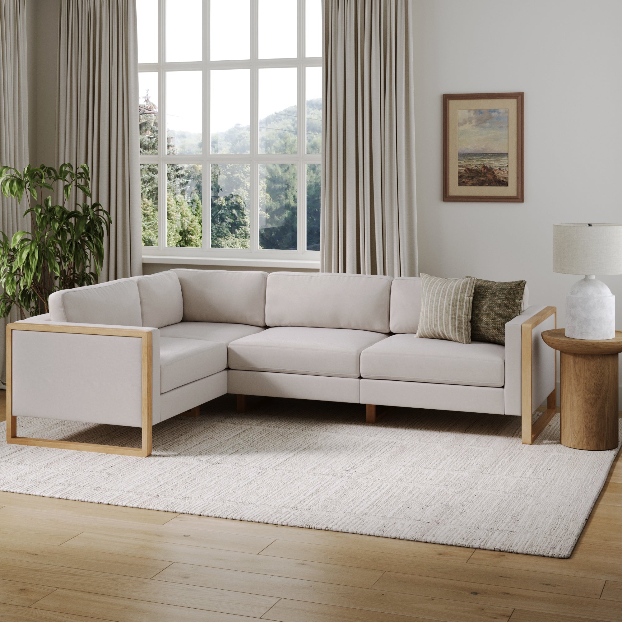 Soft Fabric 4-Seat Wood Frame Sectional Sofa Couch Bisque