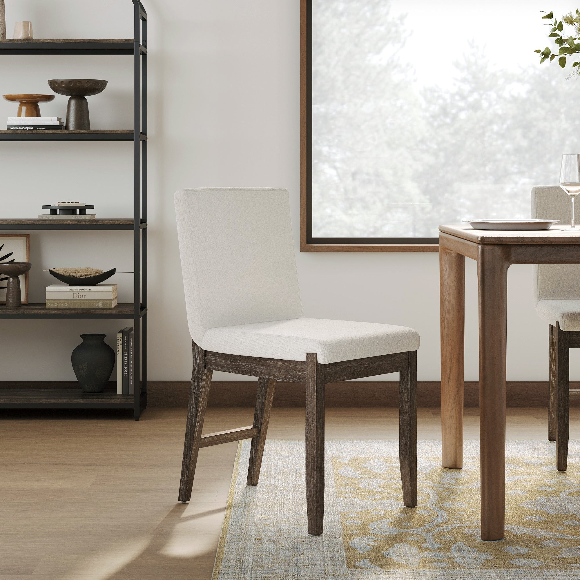 Exposed Back Dining Chair Dark Brown Boucle